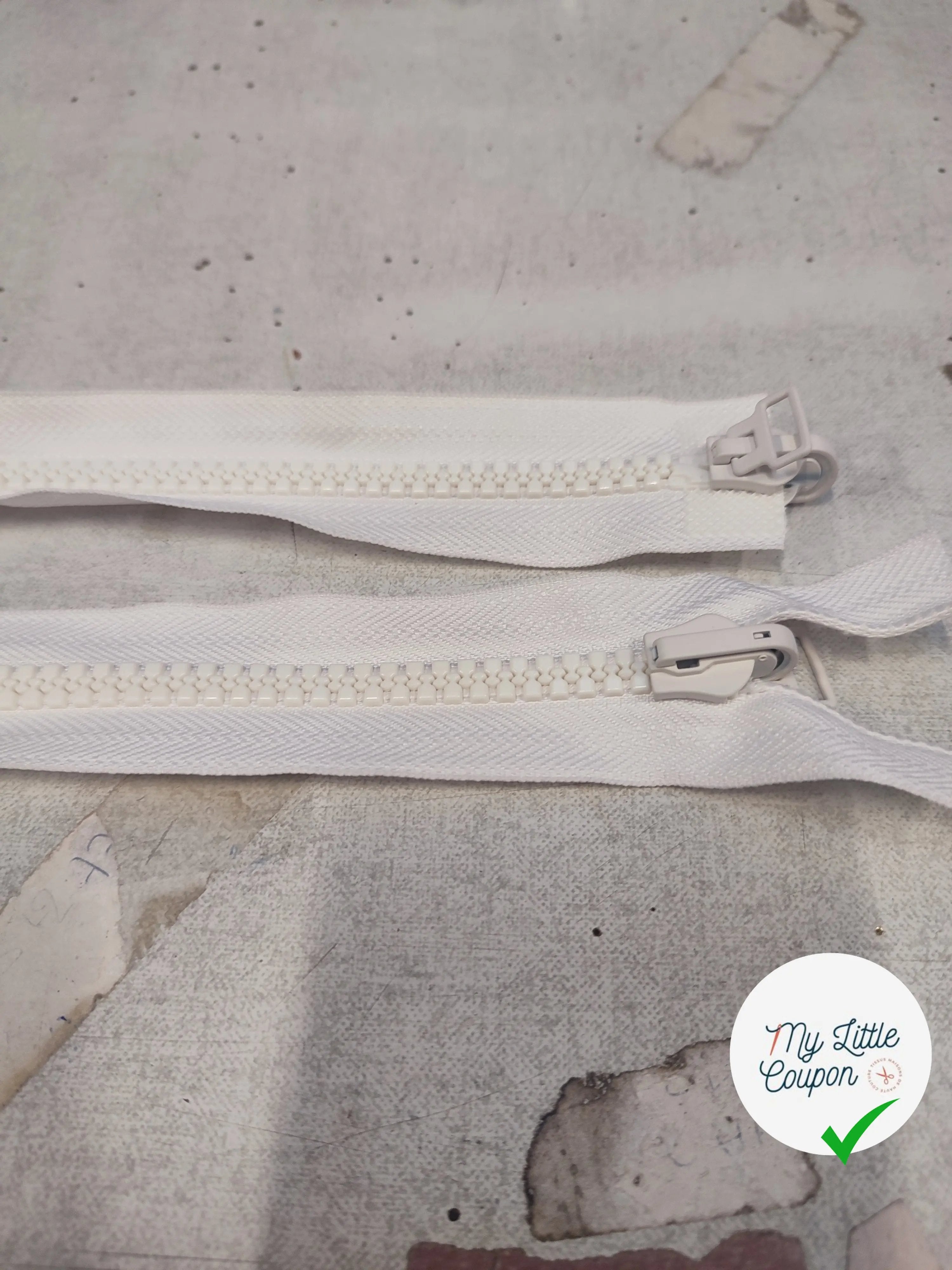 FERMETURE RIRI MÉTAL NON SÉPARABLE DOUBLE ZIP RÉVERSIBLE 100CM BLANC - My Little Coupon