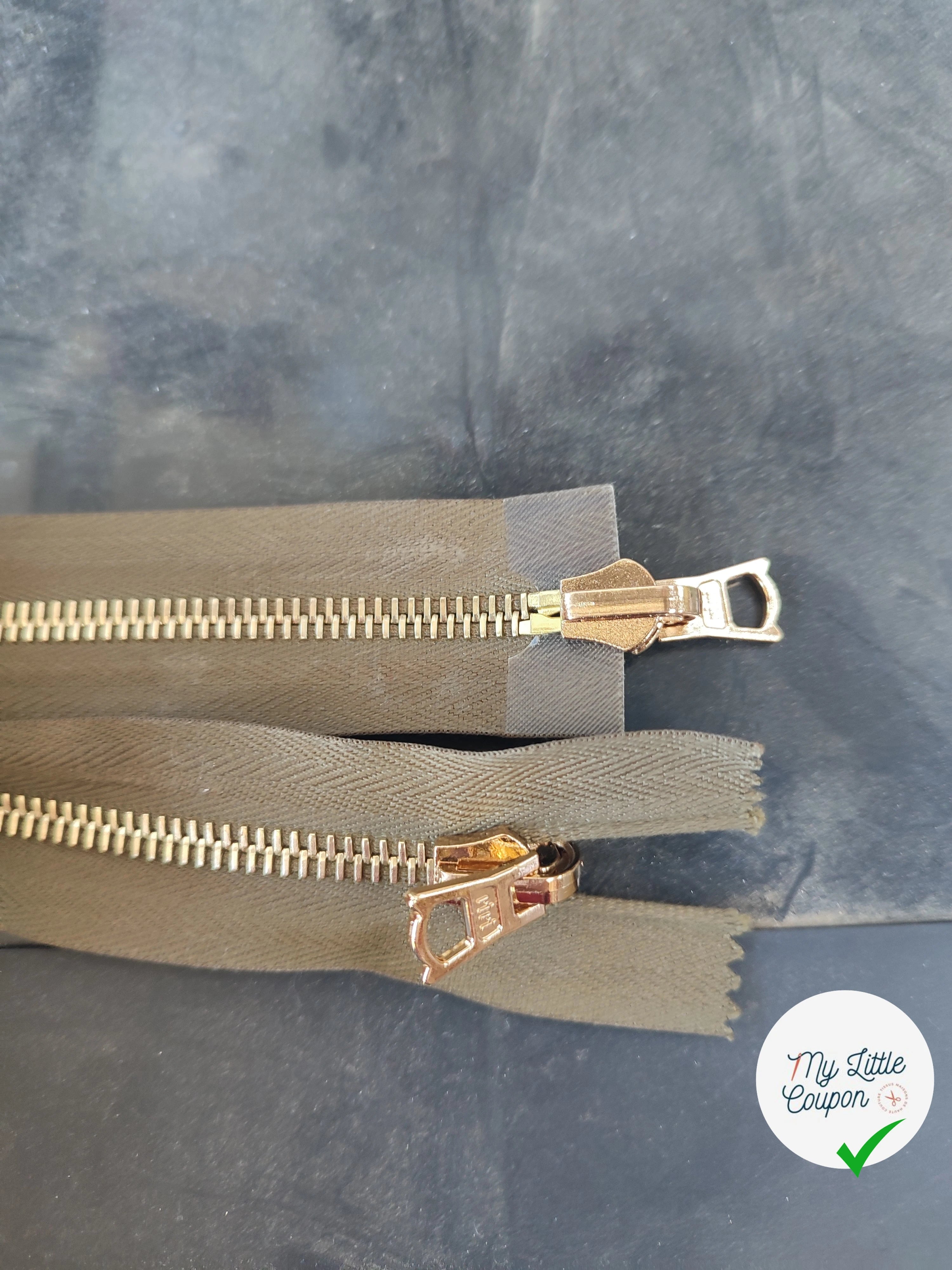 FERMETURE RIRI MÉTAL NON SÉPARABLE DOUBLE ZIP RÉVERSIBLE 80CM MARRON VERT KAKI - My Little Coupon
