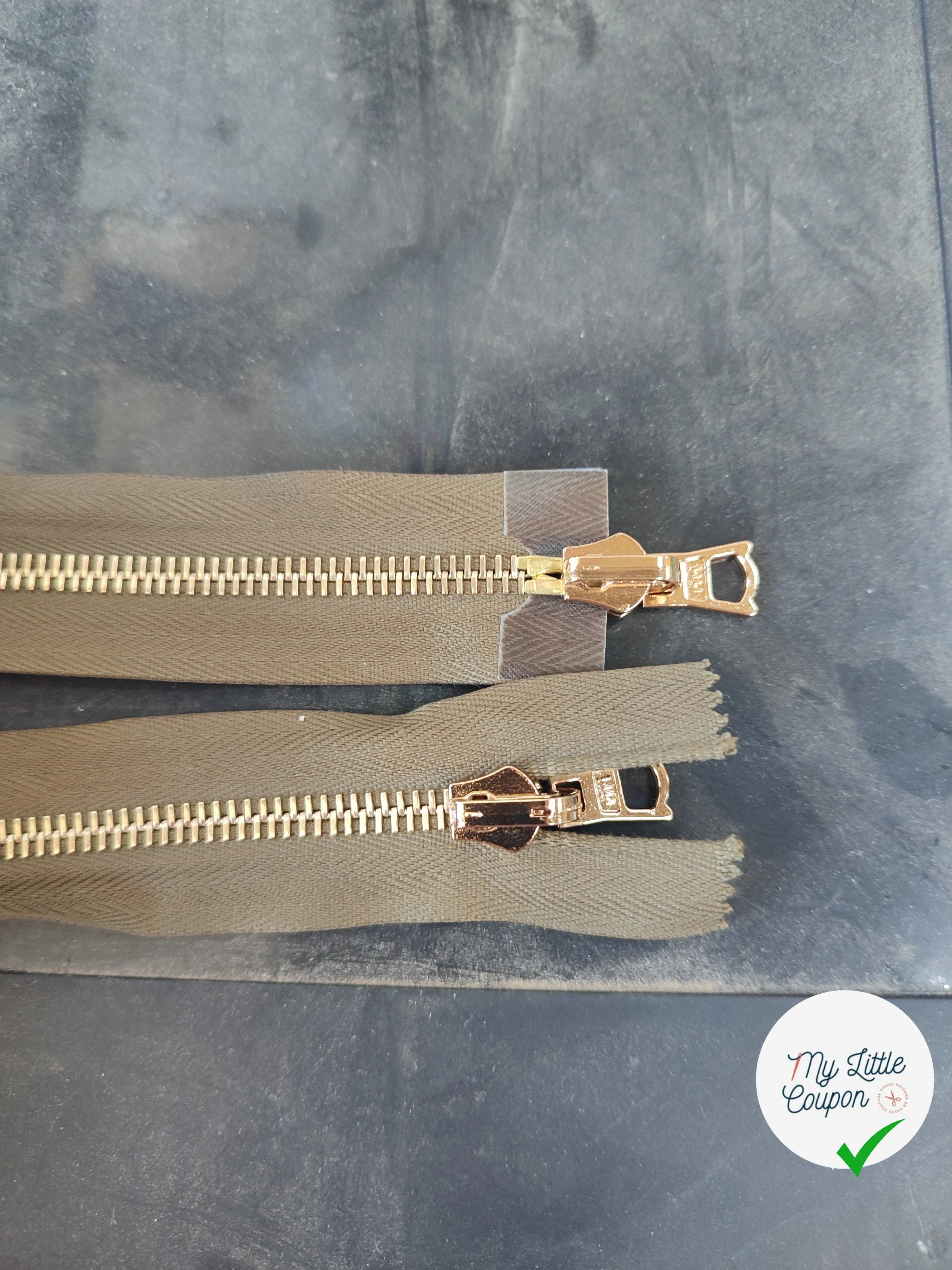 FERMETURE RIRI MÉTAL NON SÉPARABLE DOUBLE ZIP RÉVERSIBLE 80CM MARRON VERT KAKI - My Little Coupon