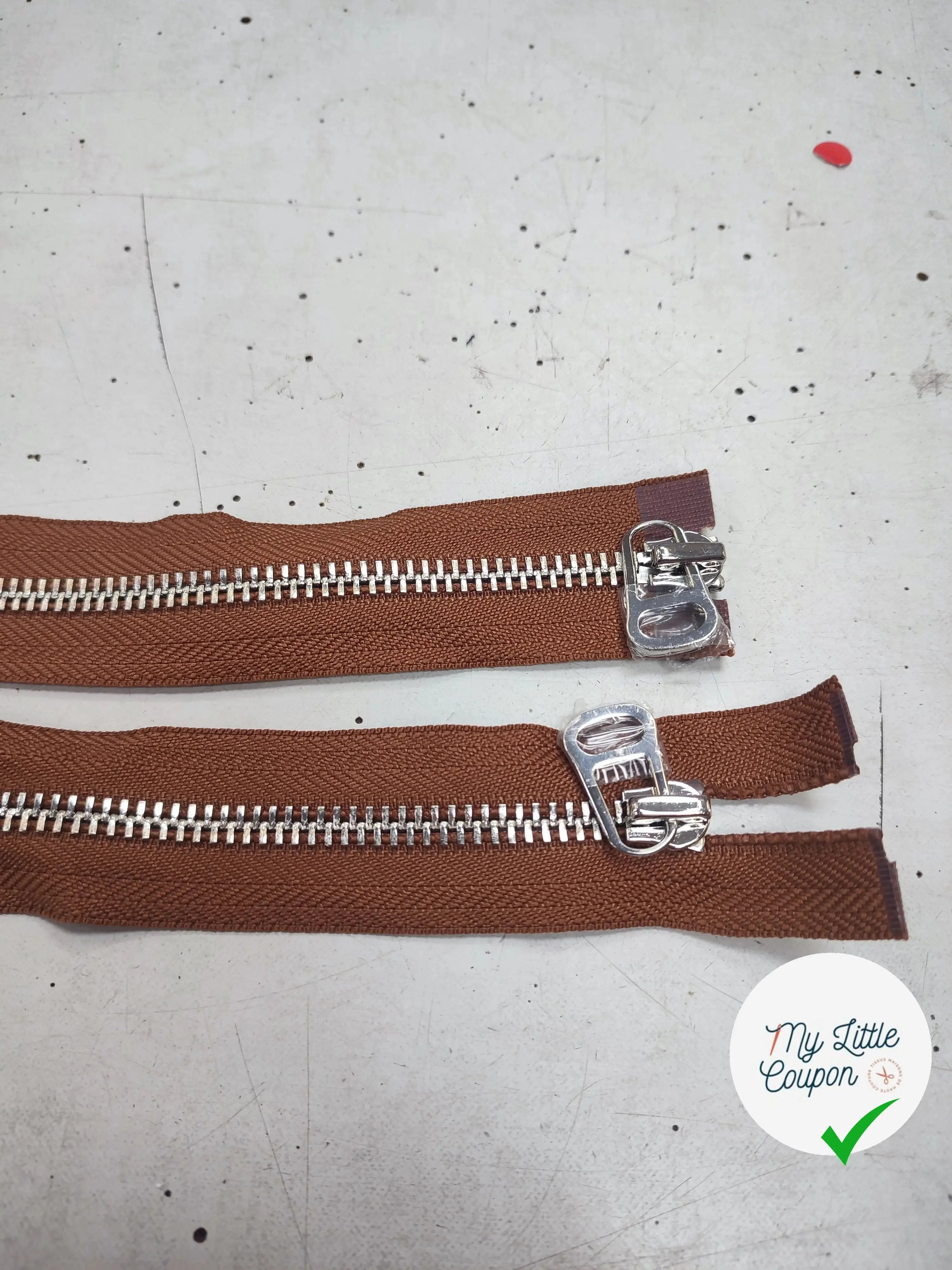 FERMETURE RIRI METAL NON SÉPARABLE DOUBLE CHEMINS 100CM MARRON - My Little Coupon