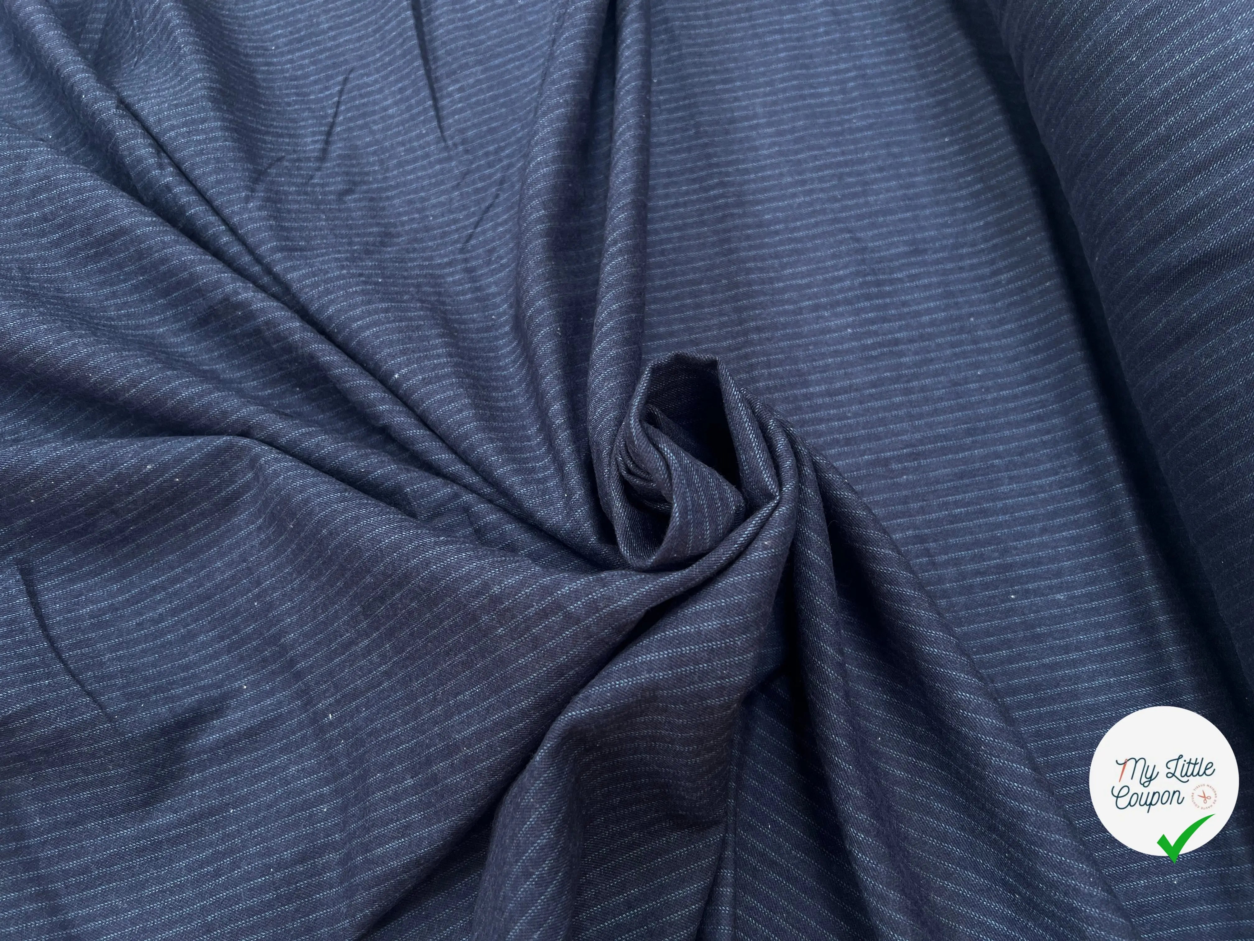 FLANELLE COTON BLEU NAVY LIGNES BLEU CIEL - My Little Coupon