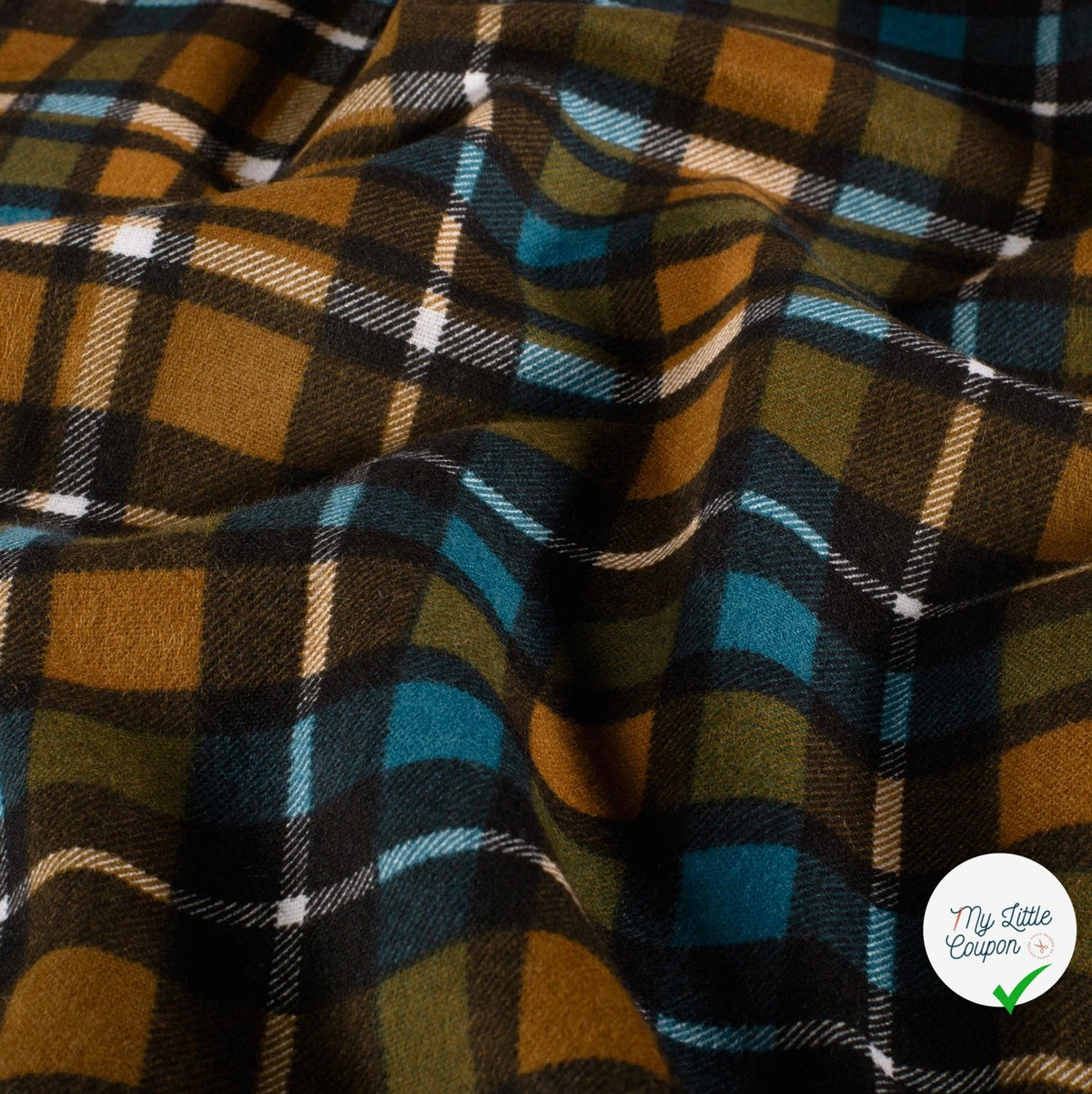FLANELLE DE COTON CARREAUX ÉCOSSAIS MARRON MOUTARDE - My Little Coupon