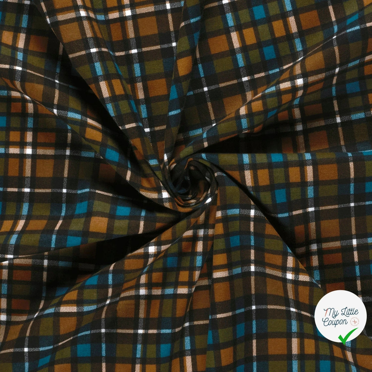 FLANELLE DE COTON CARREAUX ÉCOSSAIS MARRON MOUTARDE - My Little Coupon