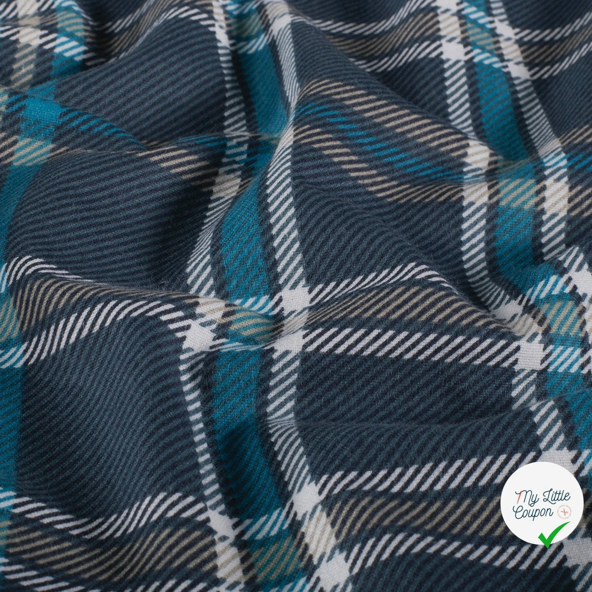 FLANELLE DE COTON TARTAN BLEU MARINE - My Little Coupon