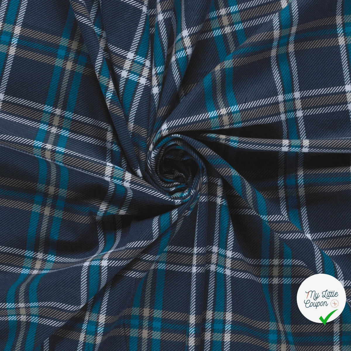 FLANELLE DE COTON TARTAN BLEU MARINE - My Little Coupon