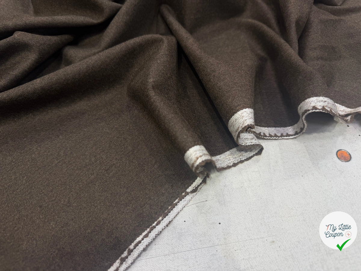 FLANELLE DE LAINE MARRON CAFÉ CHINÉ 100% LAINE - My Little Coupon