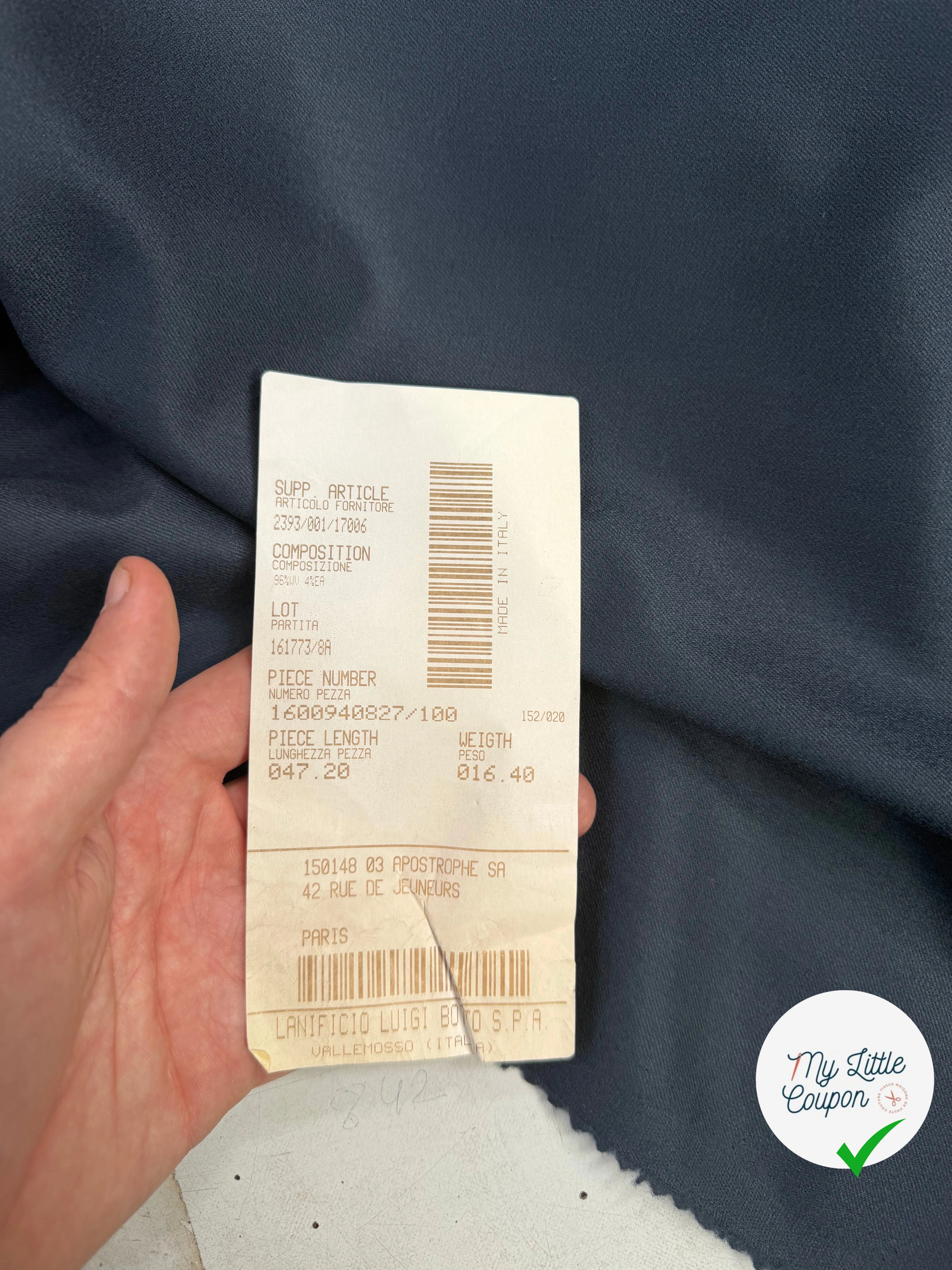 FLANELLE LAINE VIERGE SERGÉE BLEU ARDOISE 4%EA - My Little Coupon