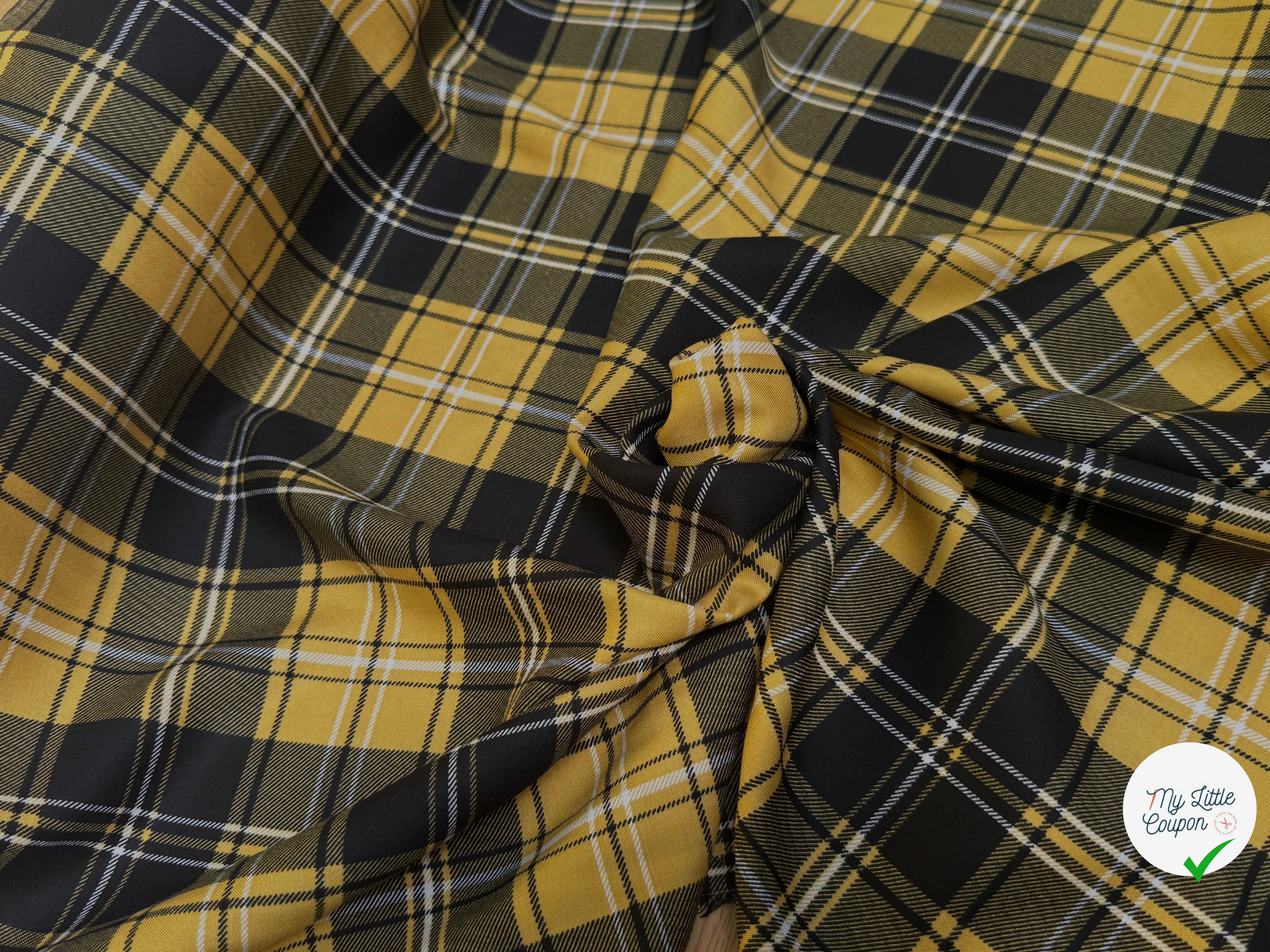 FLANELLE VISCOSE TARTAN JAUNE NOIR - My Little Coupon