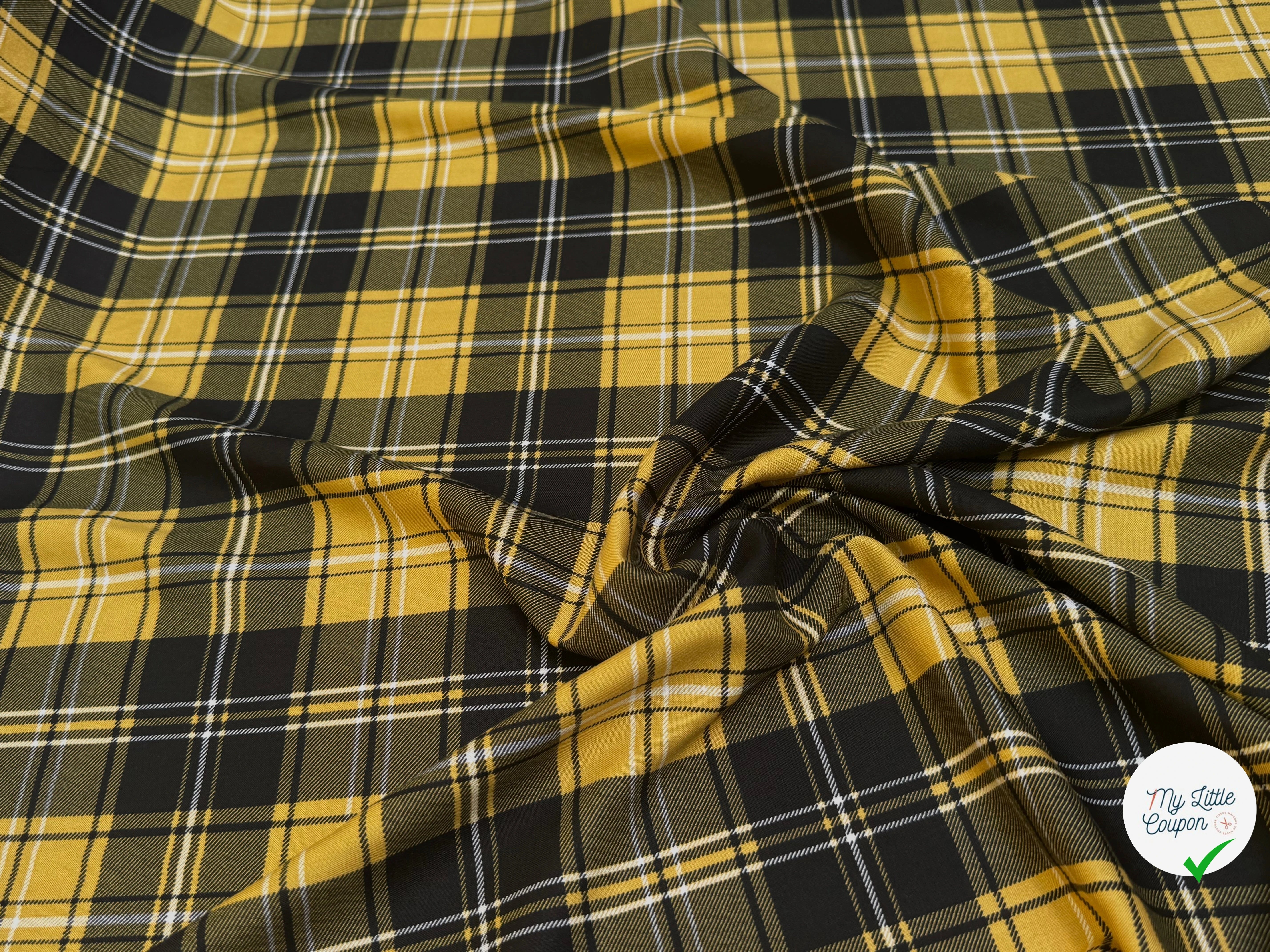 FLANELLE VISCOSE TARTAN JAUNE NOIR - My Little Coupon