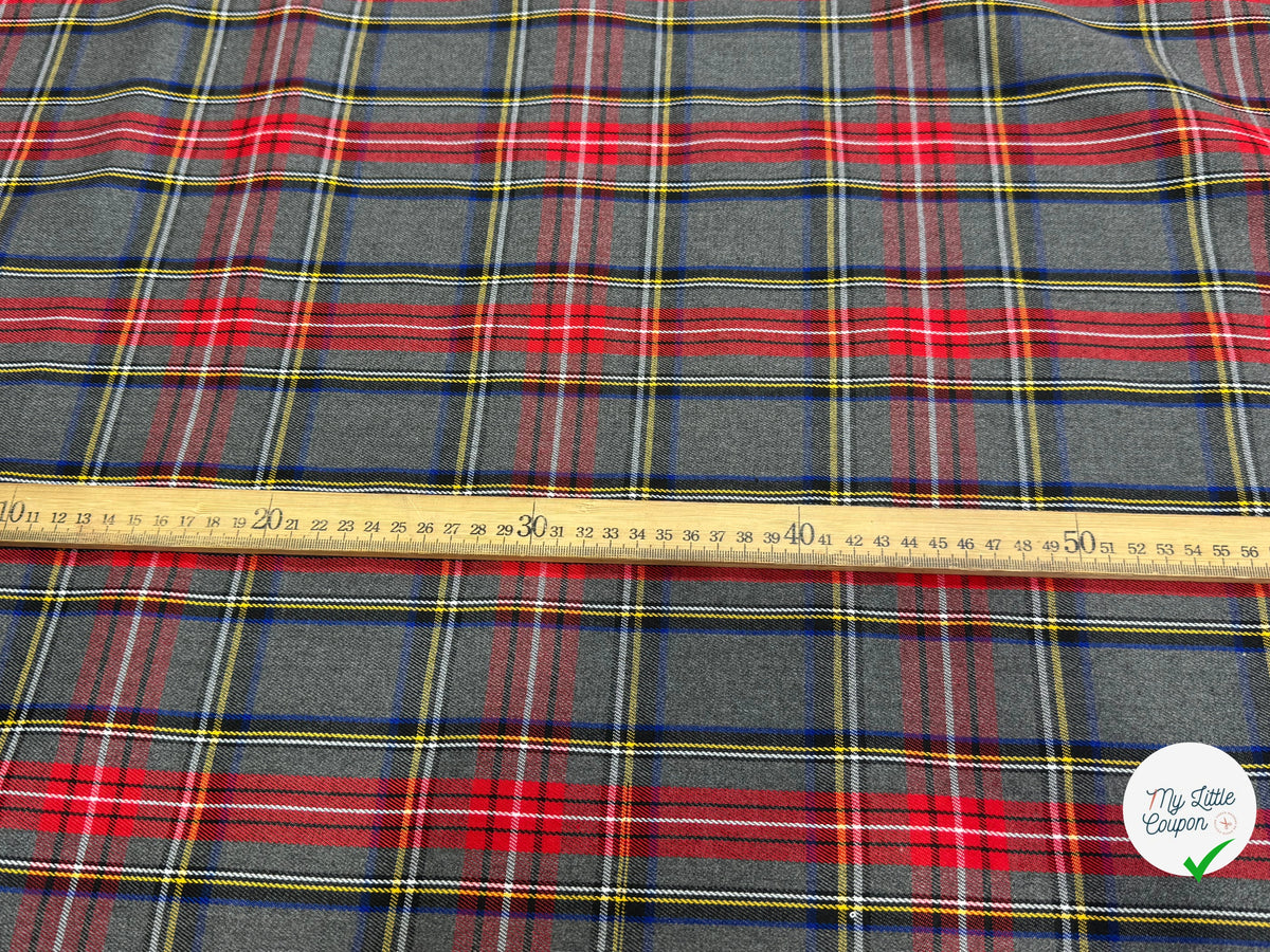 Gabardine écossaise tartan fond gris, gros plan
