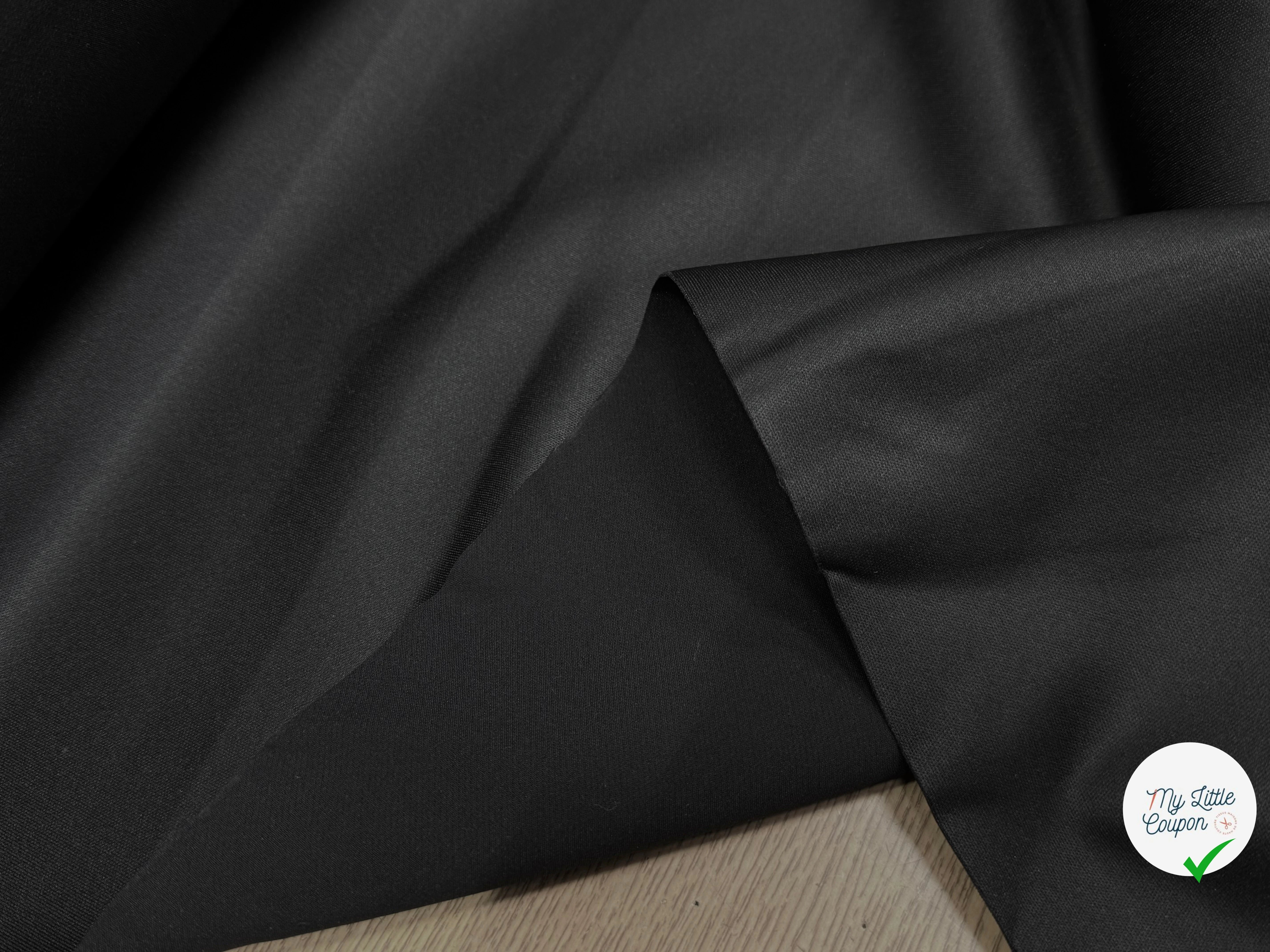 GABARDINE CONTRECOLLÉE DOUBLE ETOFFE NOIR UNE FACE LEGEREMENT BRILLANTE - My Little Coupon