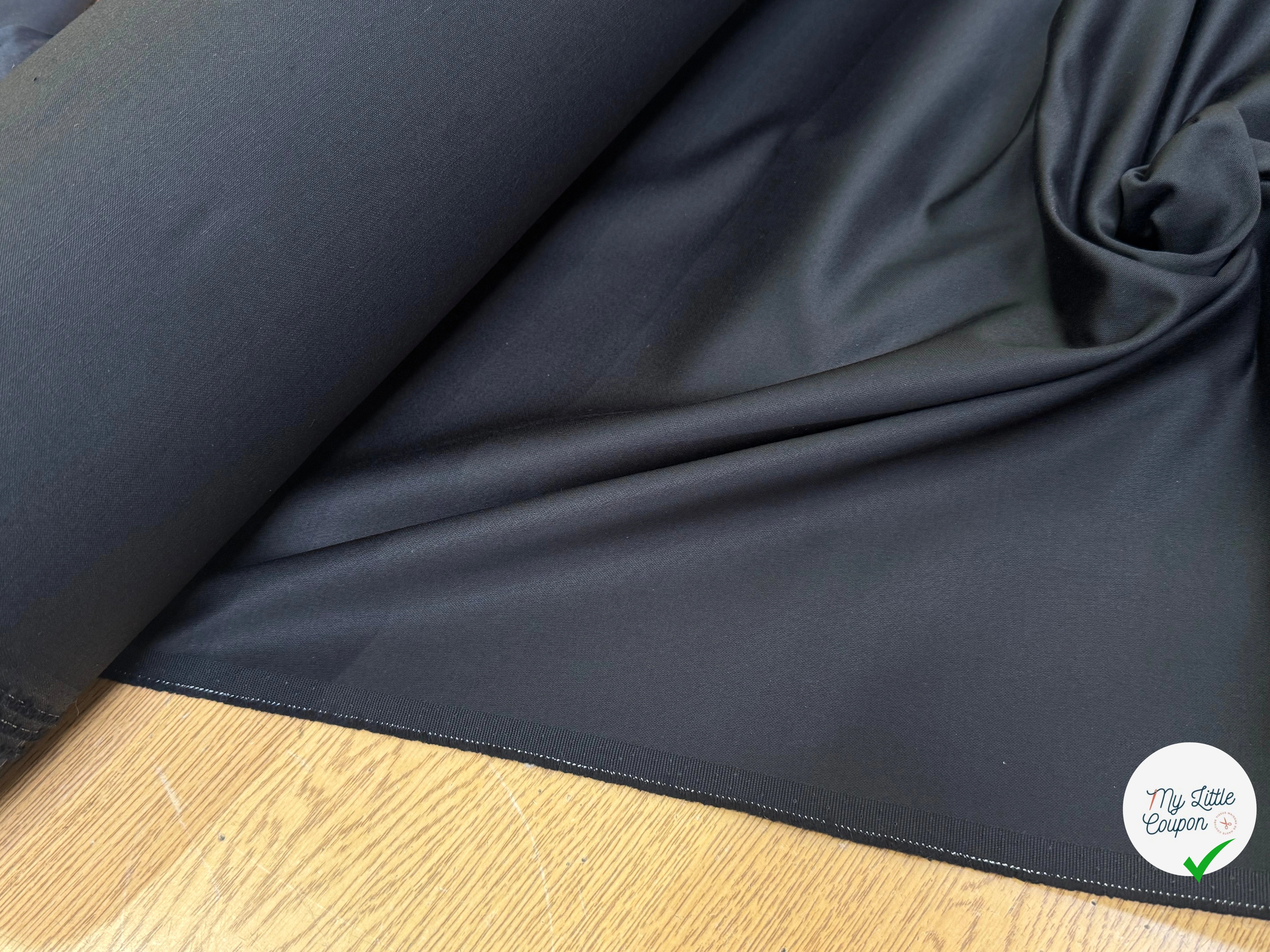 GABARDINE DE COTON LOURDE SATINÉE TENUE REMARQUABLE NOIR - My Little Coupon