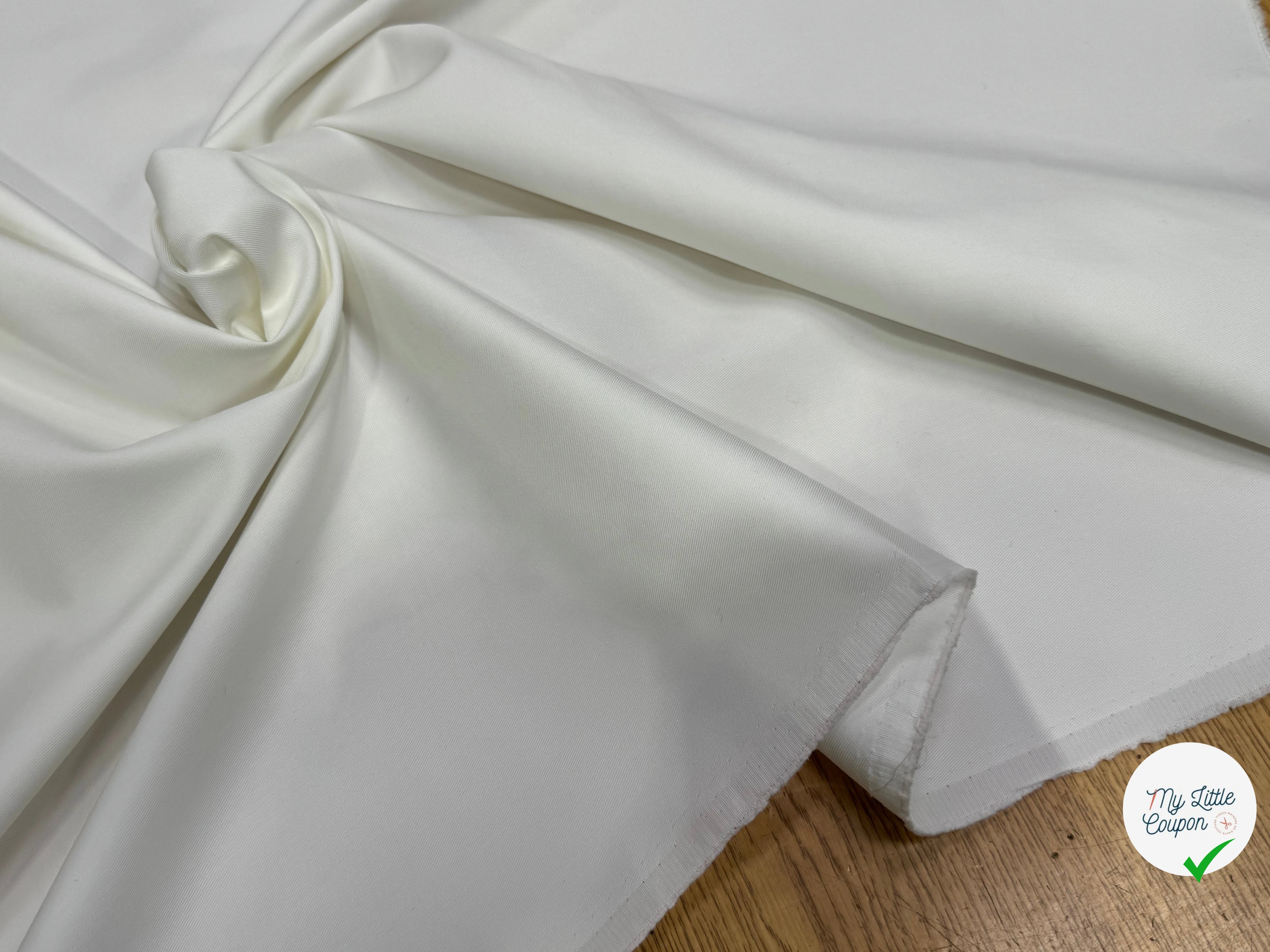 GABARDINE DE COTON SERGÉE TOUCHER TRÈS AGRÉABLE STRETCH BLANC 80% COTON - My Little Coupon