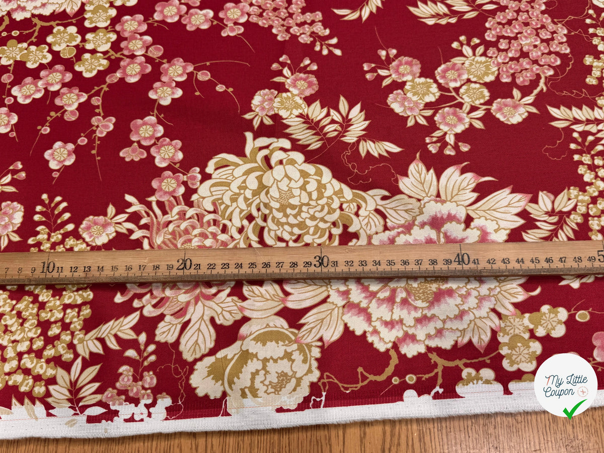 GABARDINE DE COTON STRETCH FOND ROUGE BORDEAUX FLORAL BELLE TENUE - My Little Coupon