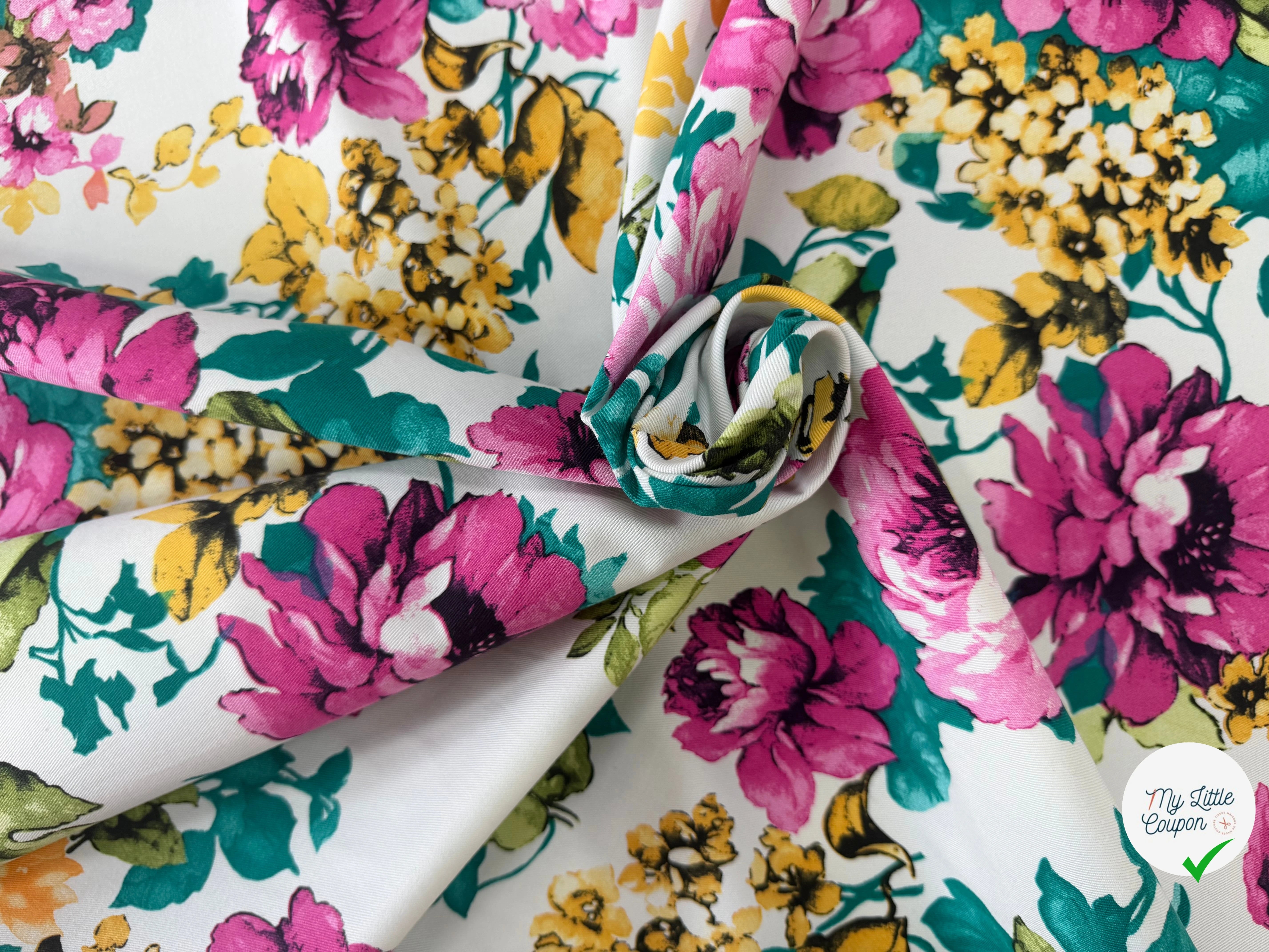 GABARDINE DE COTON STRETCH ROSIER BLANC - My Little Coupon