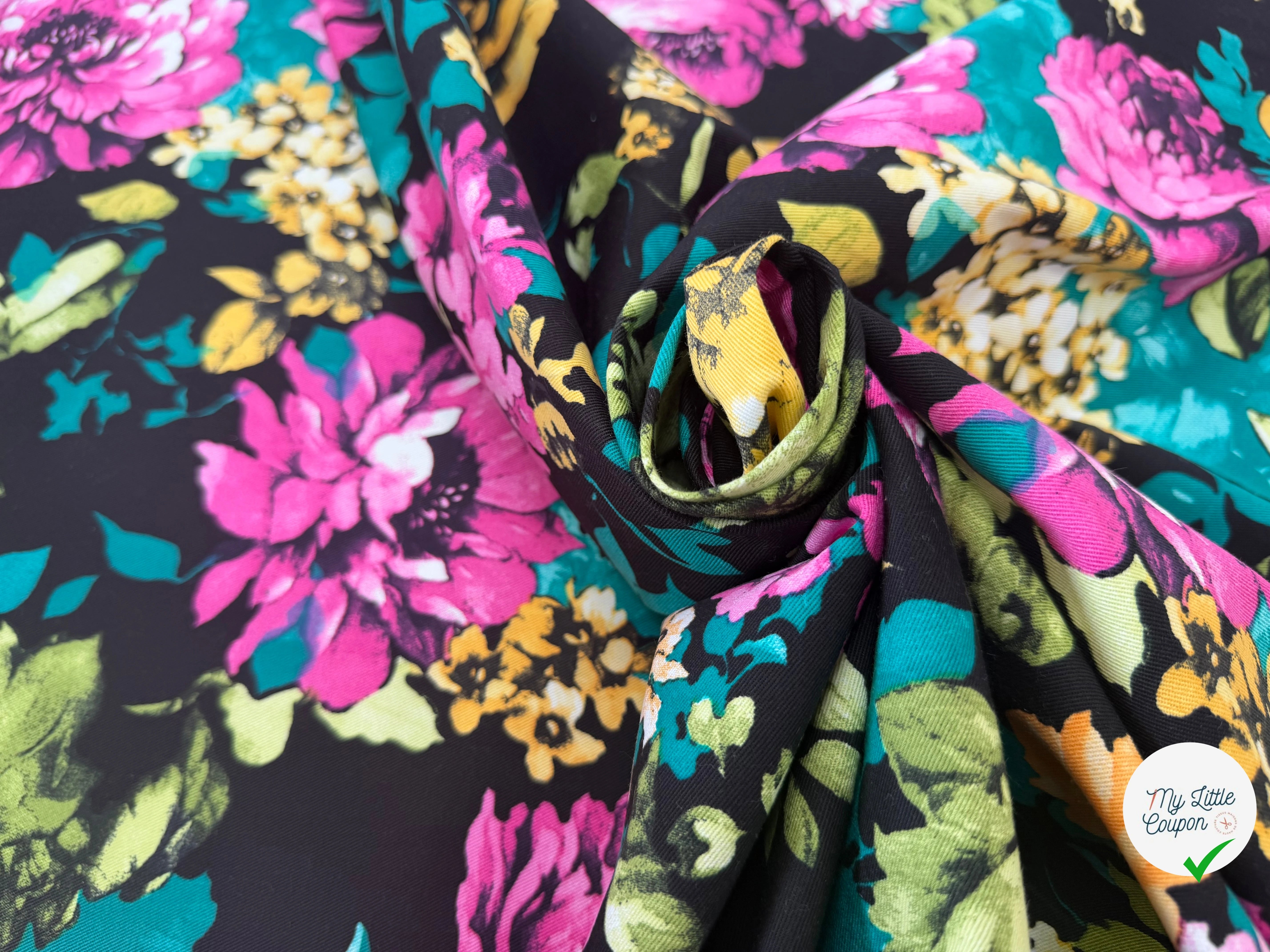 GABARDINE DE COTON STRETCH ROSIER NOIR - My Little Coupon
