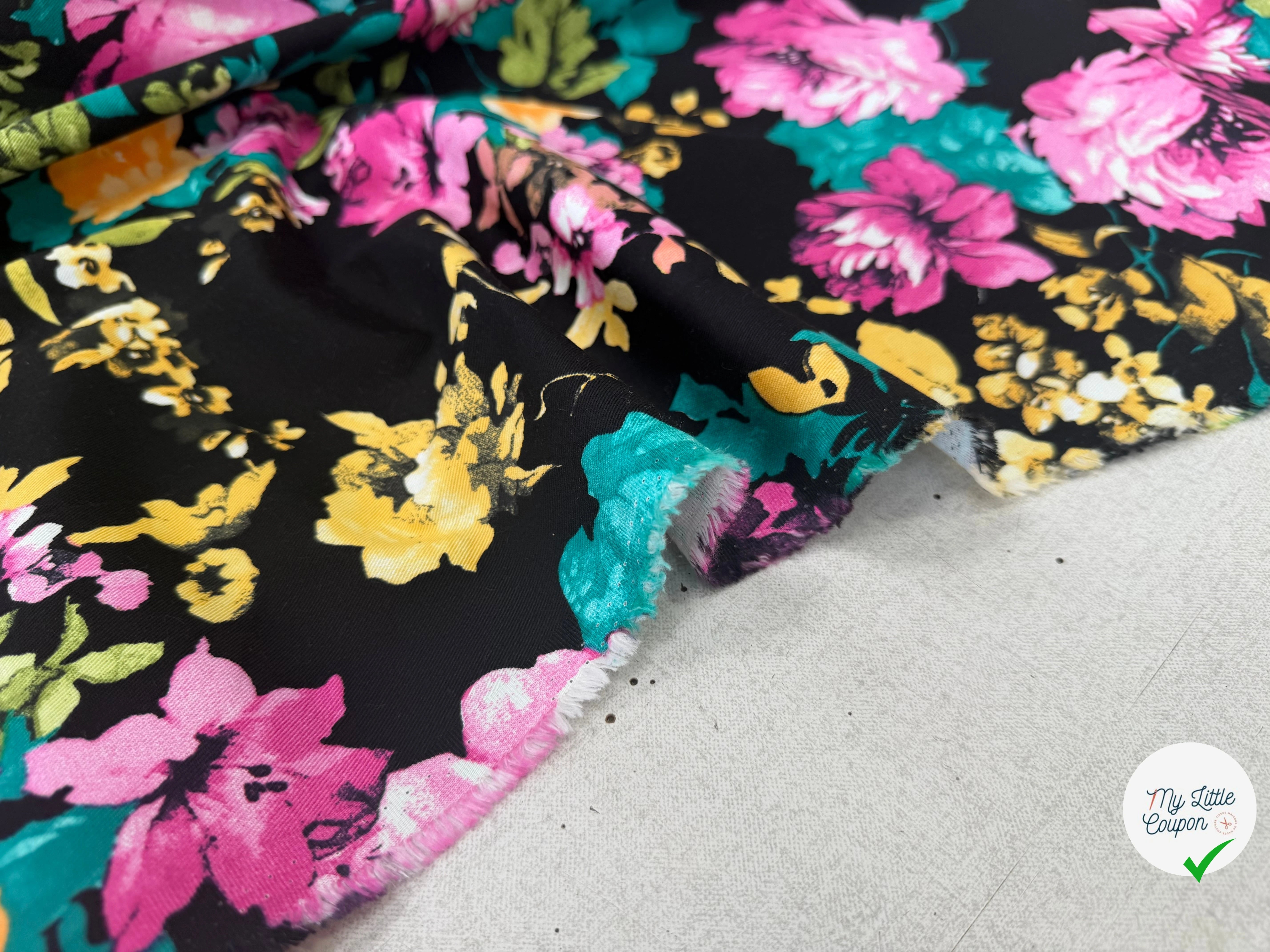GABARDINE DE COTON STRETCH ROSIER NOIR - My Little Coupon