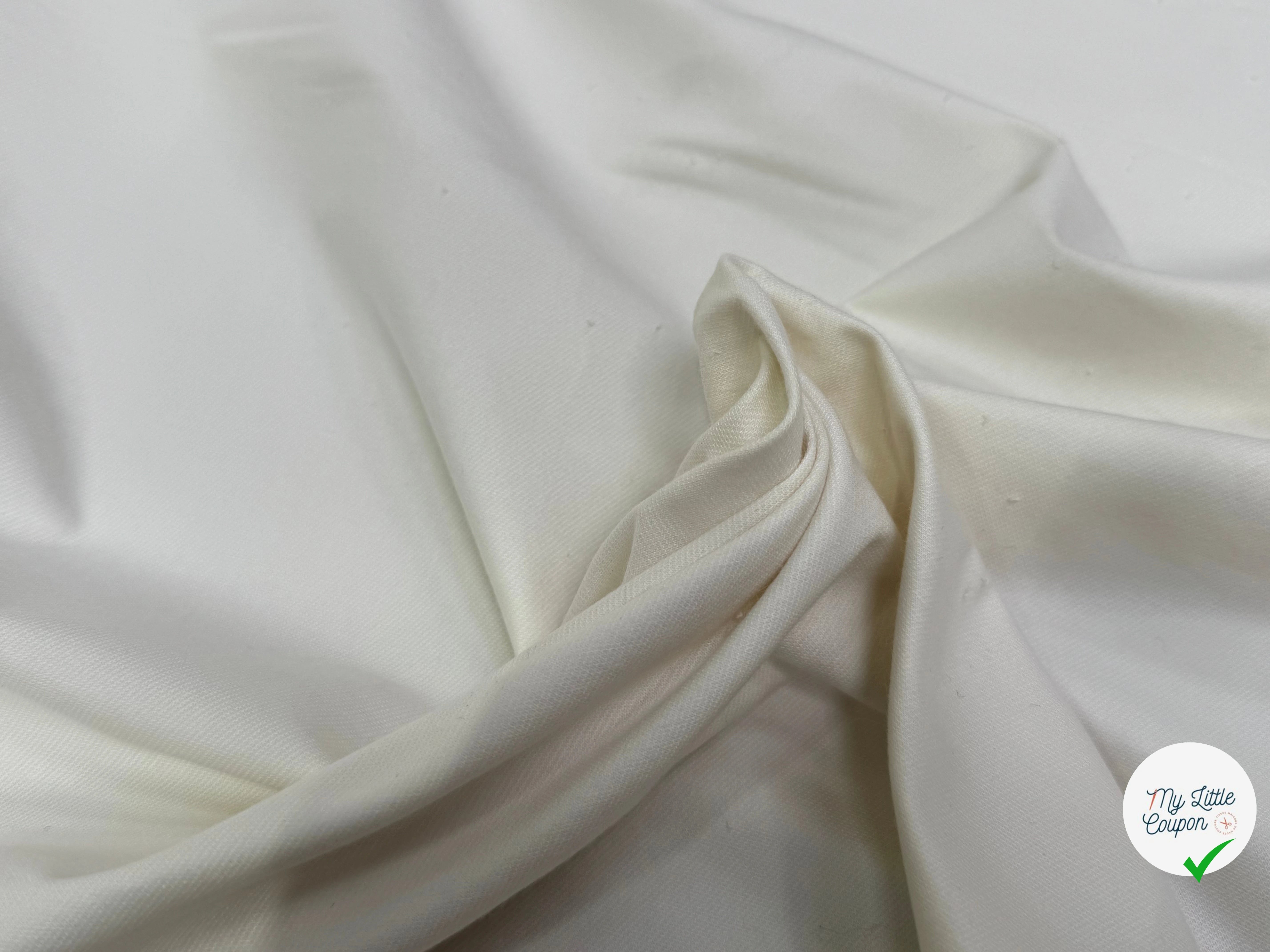 GABARDINE DE COTON ULTRA STRETCH EFFET NID D'ABEILLE ENDROIT DUVETEUX BLANC CASSÉ - My Little Coupon