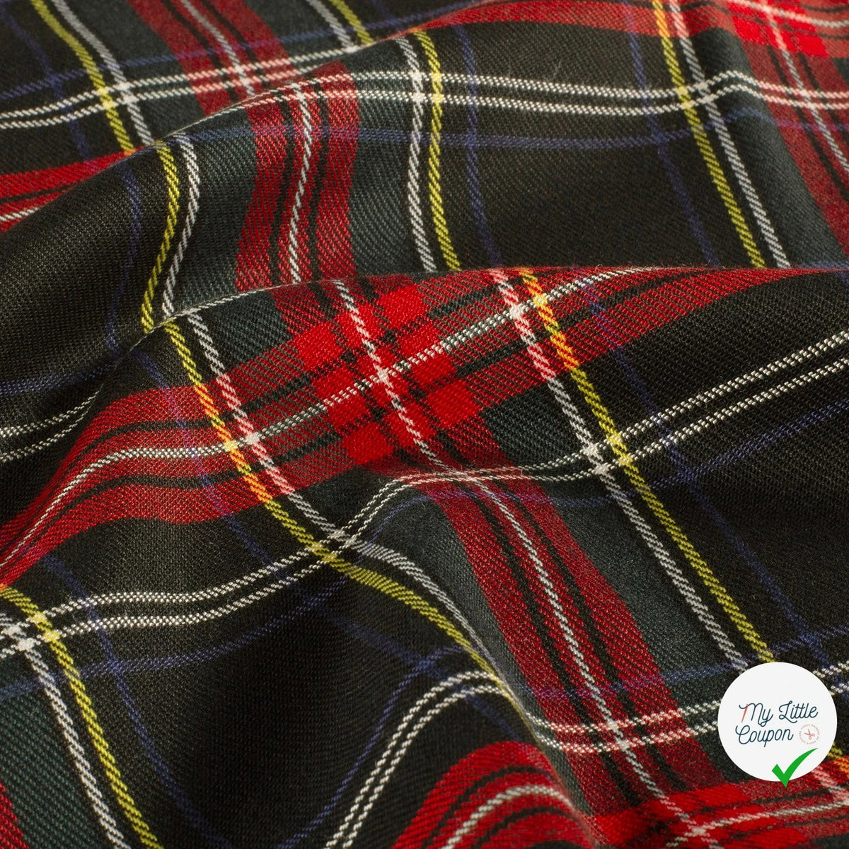 GABARDINE ÉCOSSAISE TARTAN STRETCH NOIR - My Little Coupon