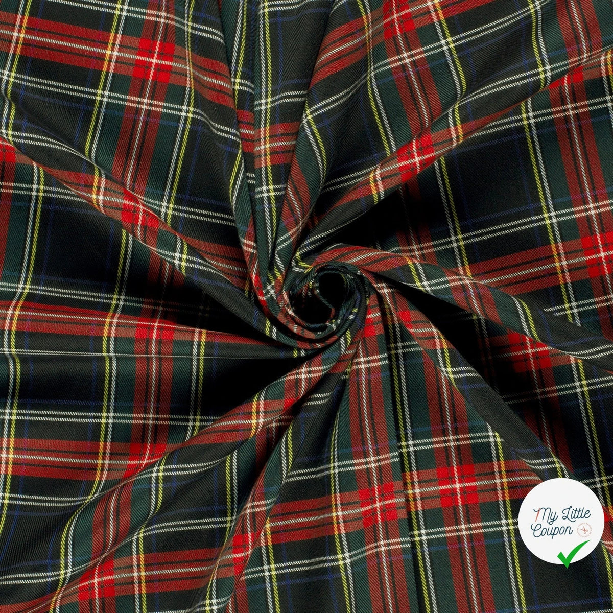 GABARDINE ÉCOSSAISE TARTAN STRETCH NOIR - My Little Coupon