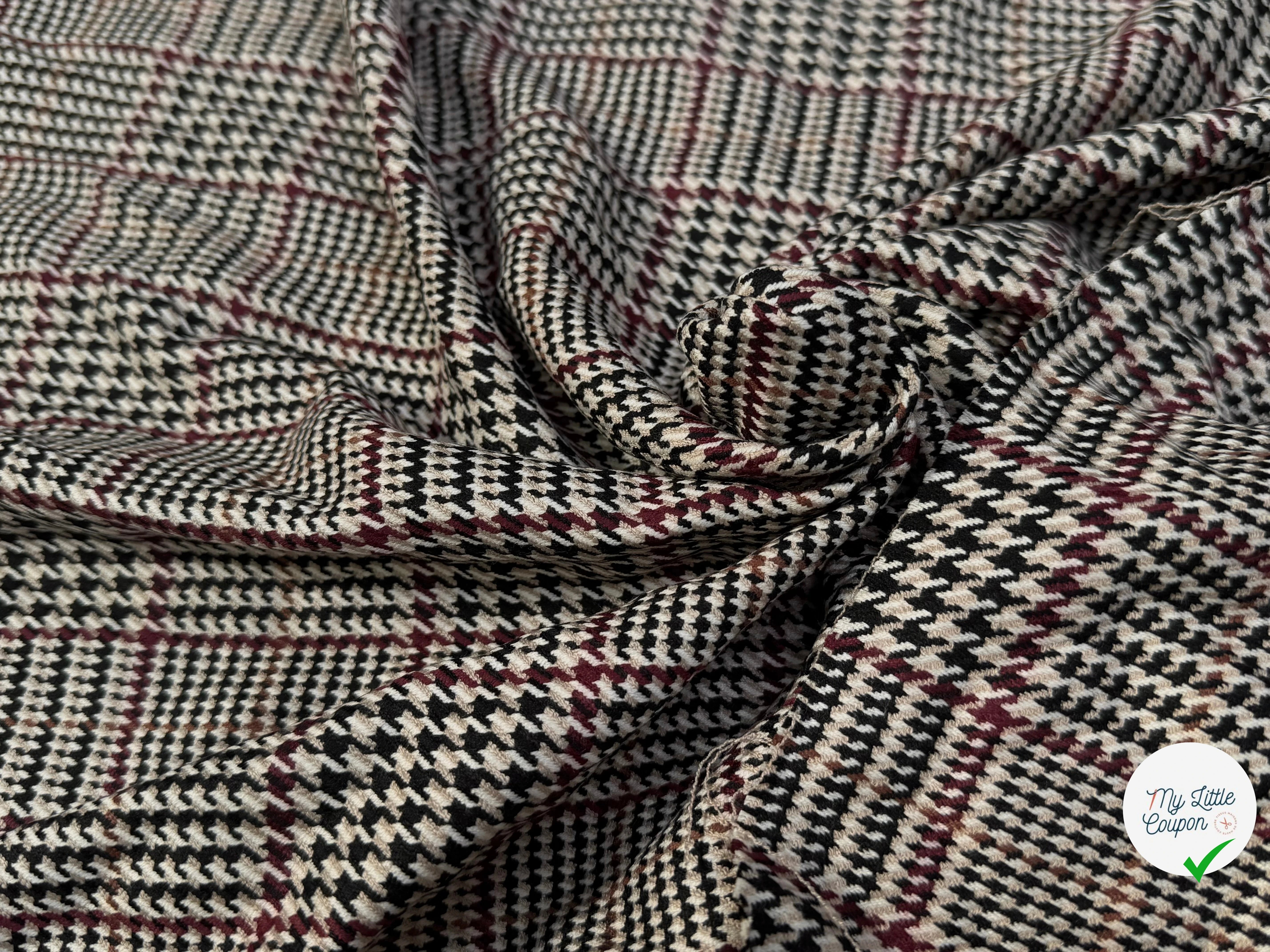 GABARDINE GIULIA POLYVISCOSE PRINCE DE GALLES BEIGE BORDEAUX NOIR - My Little Coupon