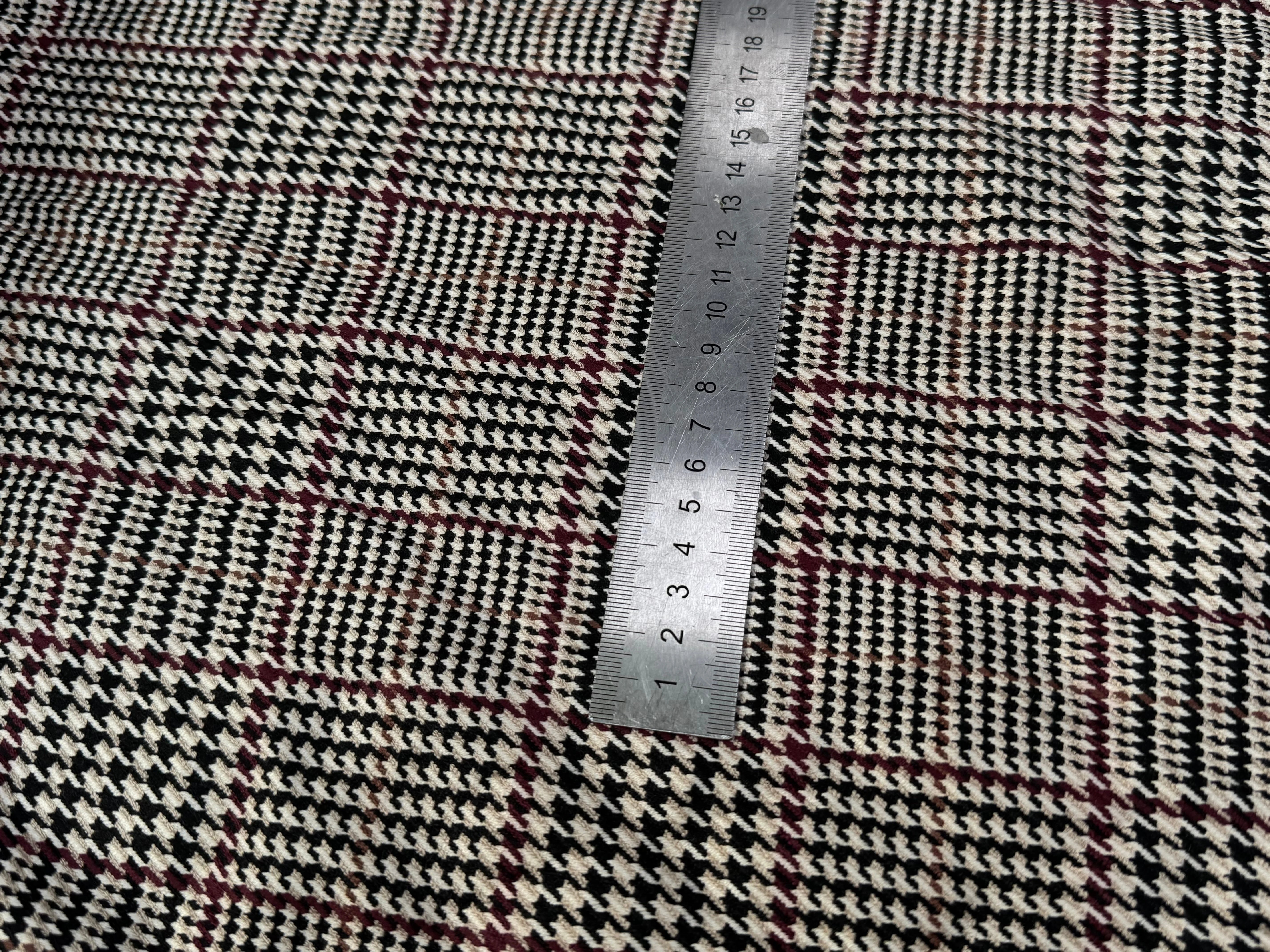 GABARDINE GIULIA POLYVISCOSE PRINCE DE GALLES BEIGE BORDEAUX NOIR - My Little Coupon