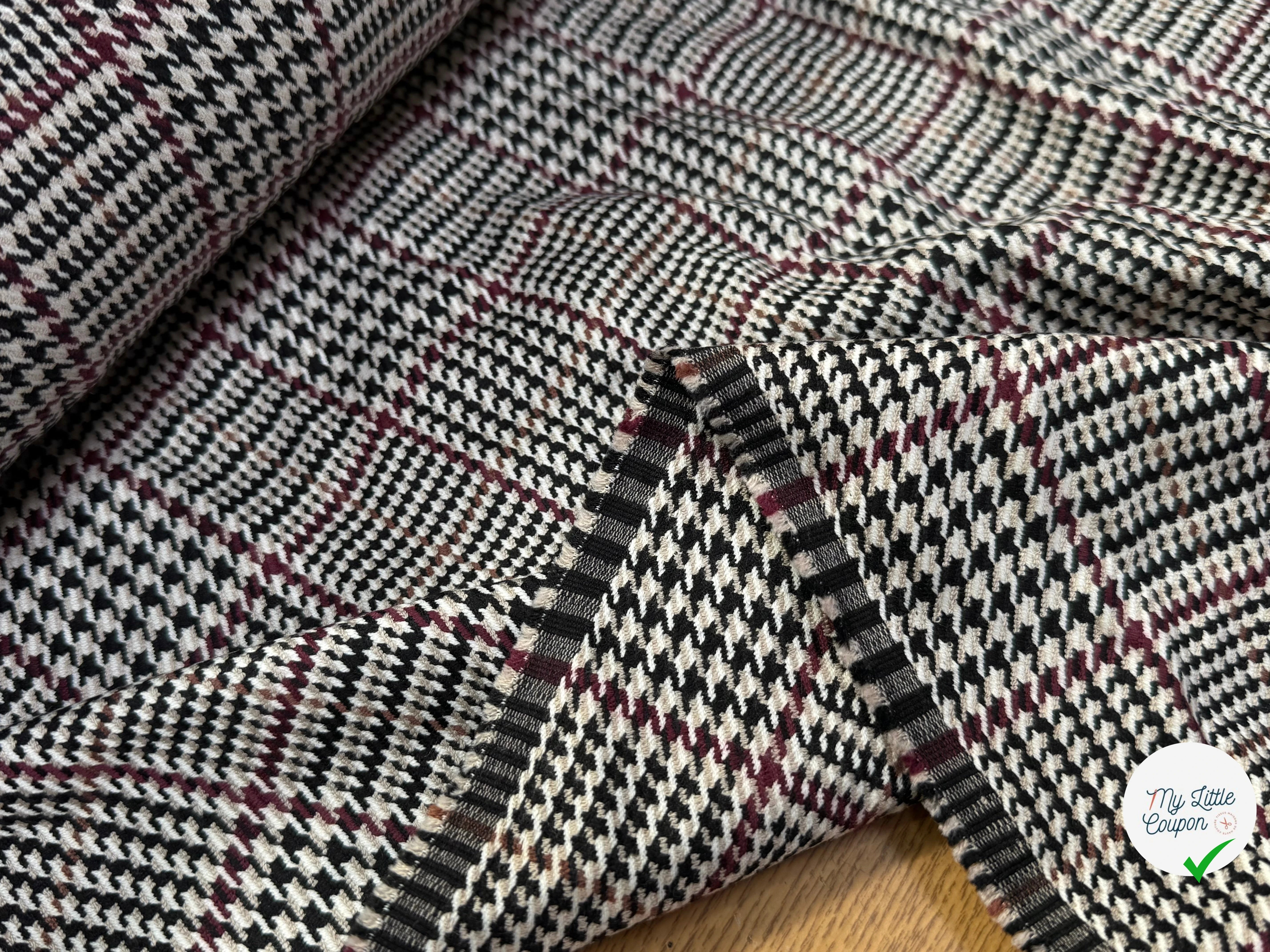 GABARDINE GIULIA POLYVISCOSE PRINCE DE GALLES BEIGE BORDEAUX NOIR - My Little Coupon