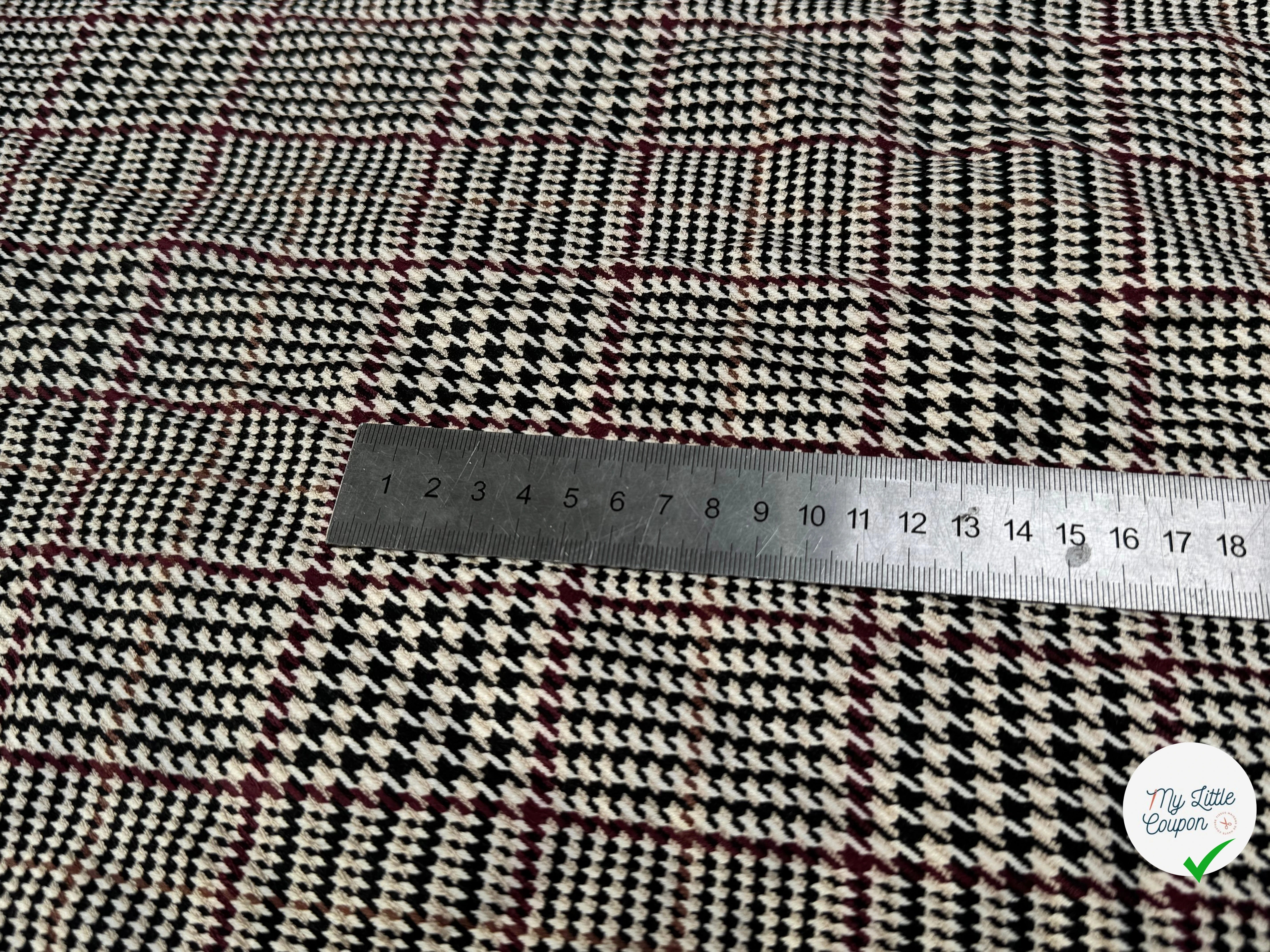 GABARDINE GIULIA POLYVISCOSE PRINCE DE GALLES BEIGE BORDEAUX NOIR - My Little Coupon