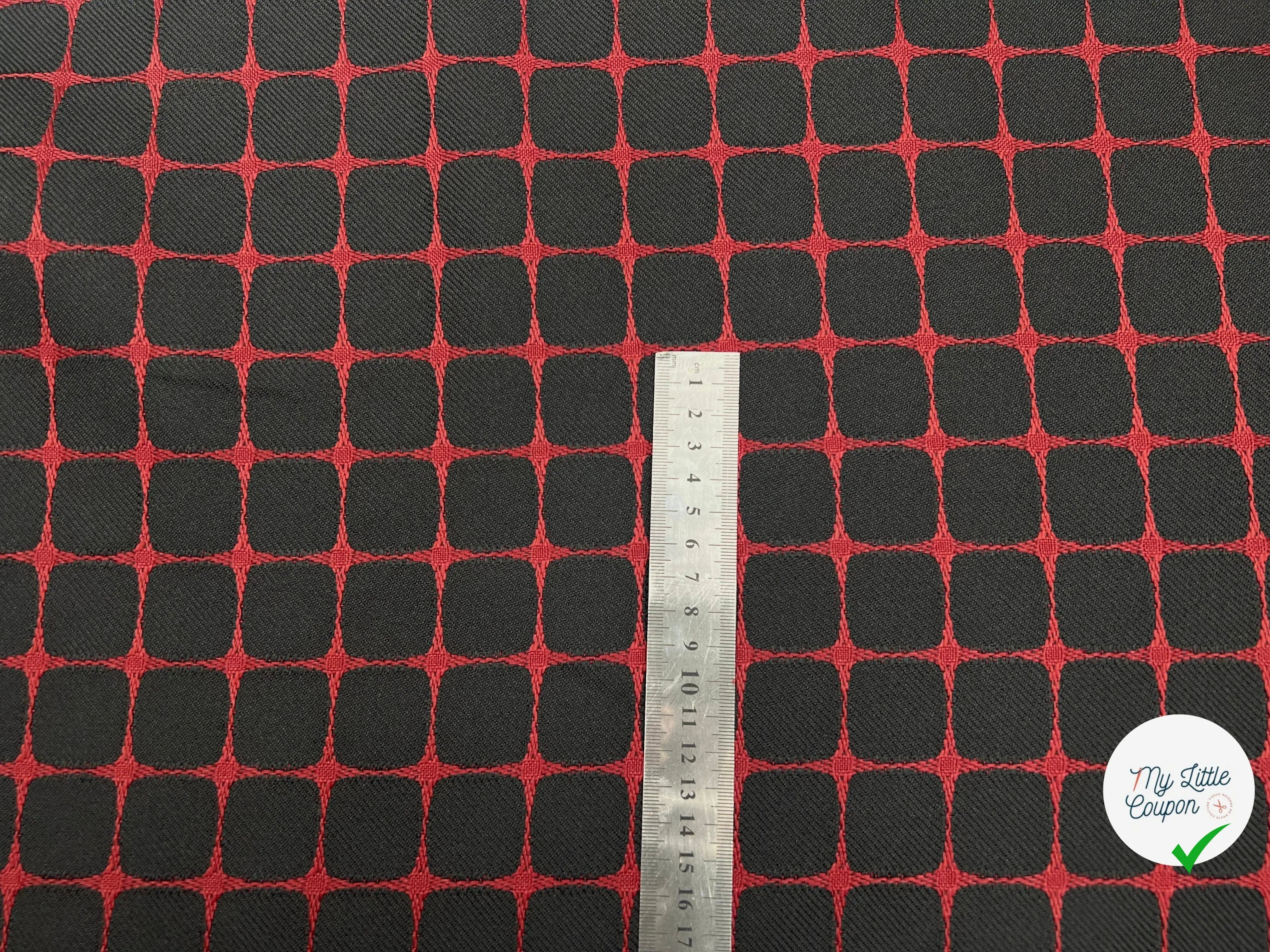 GABARDINE NOIRE CARREAUX ROUGE TISSÉS - My Little Coupon - tissu - coudre
