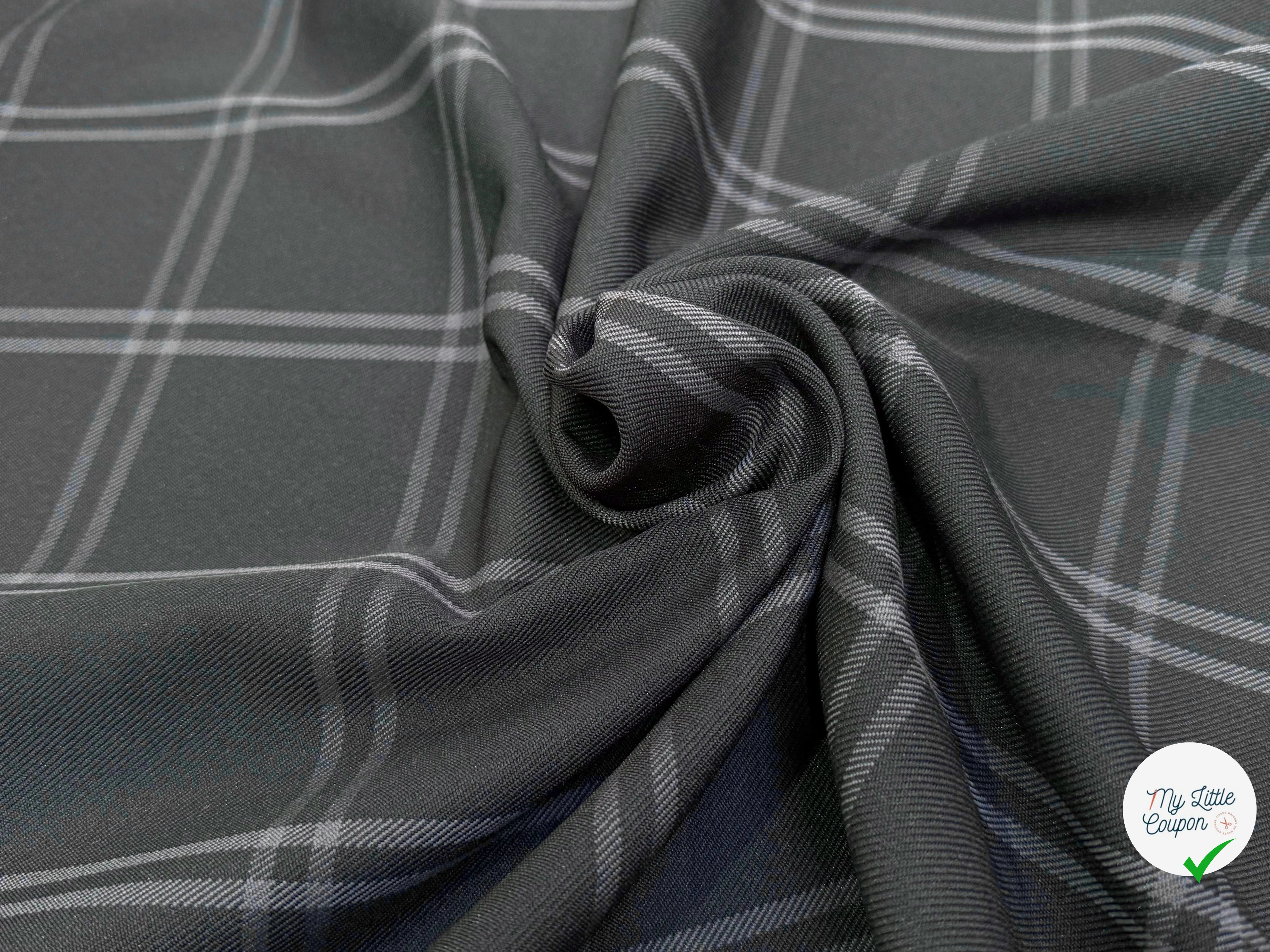 GABARDINE SERGÉE LOURDE NOIRE À CARREAUX RAYURES GRISE - My Little Coupon