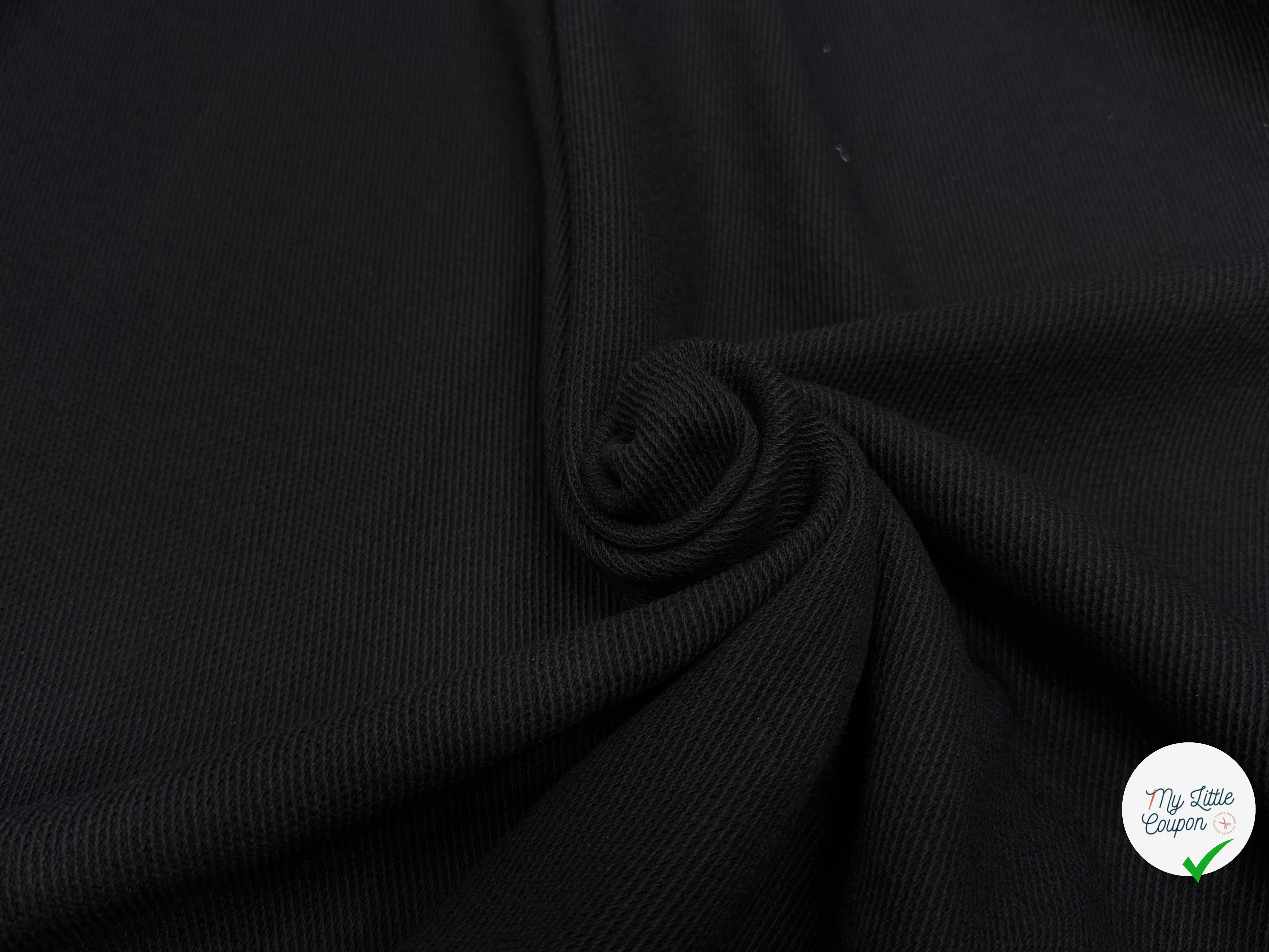 GABARDINE STRIÉE COTON TOMBÉ LOURD LÉGÈREMETN STRETCH NOIR - My Little Coupon