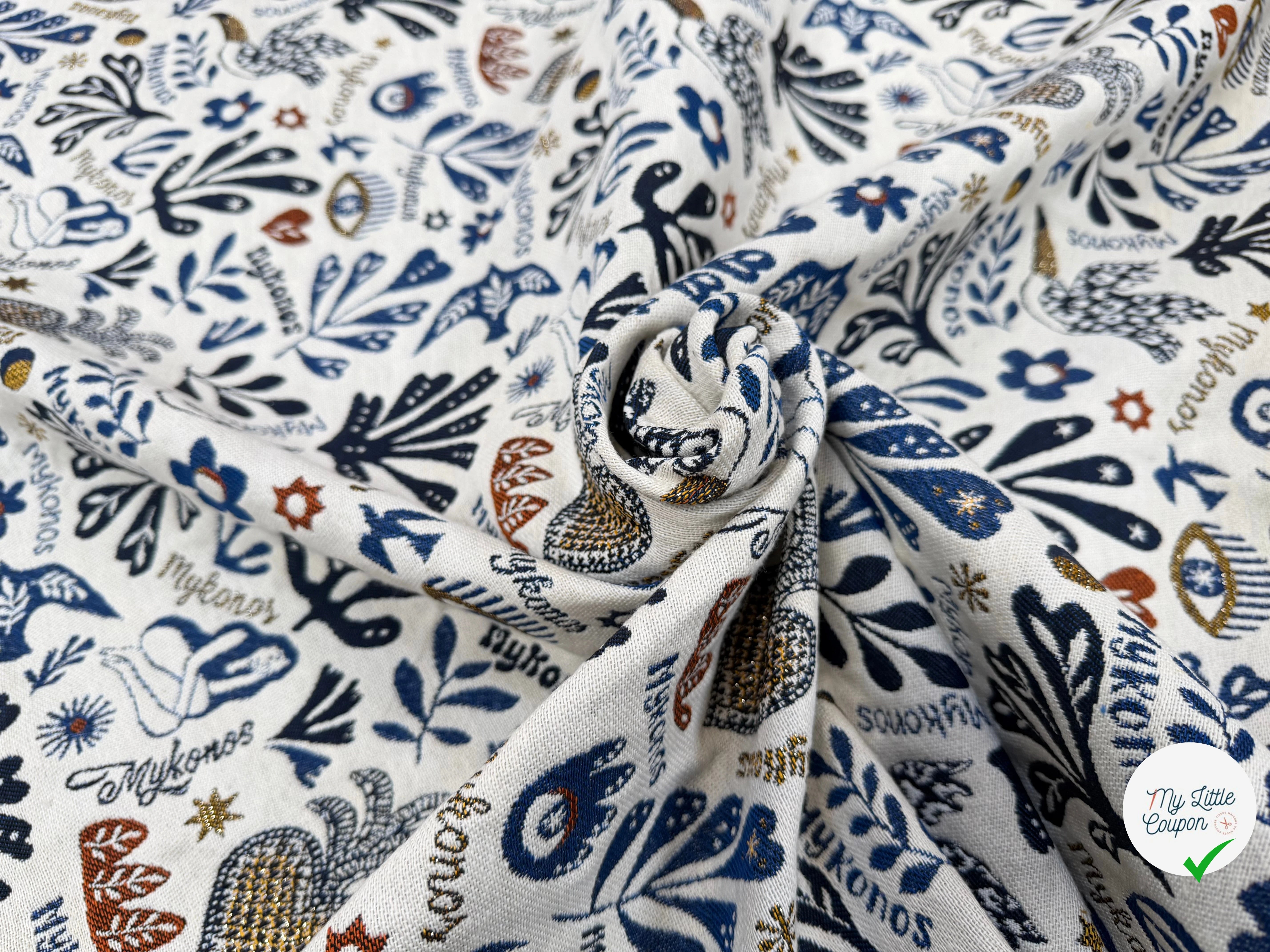 JACQUARD BLEECKER ALLOVER ECRU BLEU 140 CM MADE IN FRANCE 🇫🇷 - My Little Coupon
