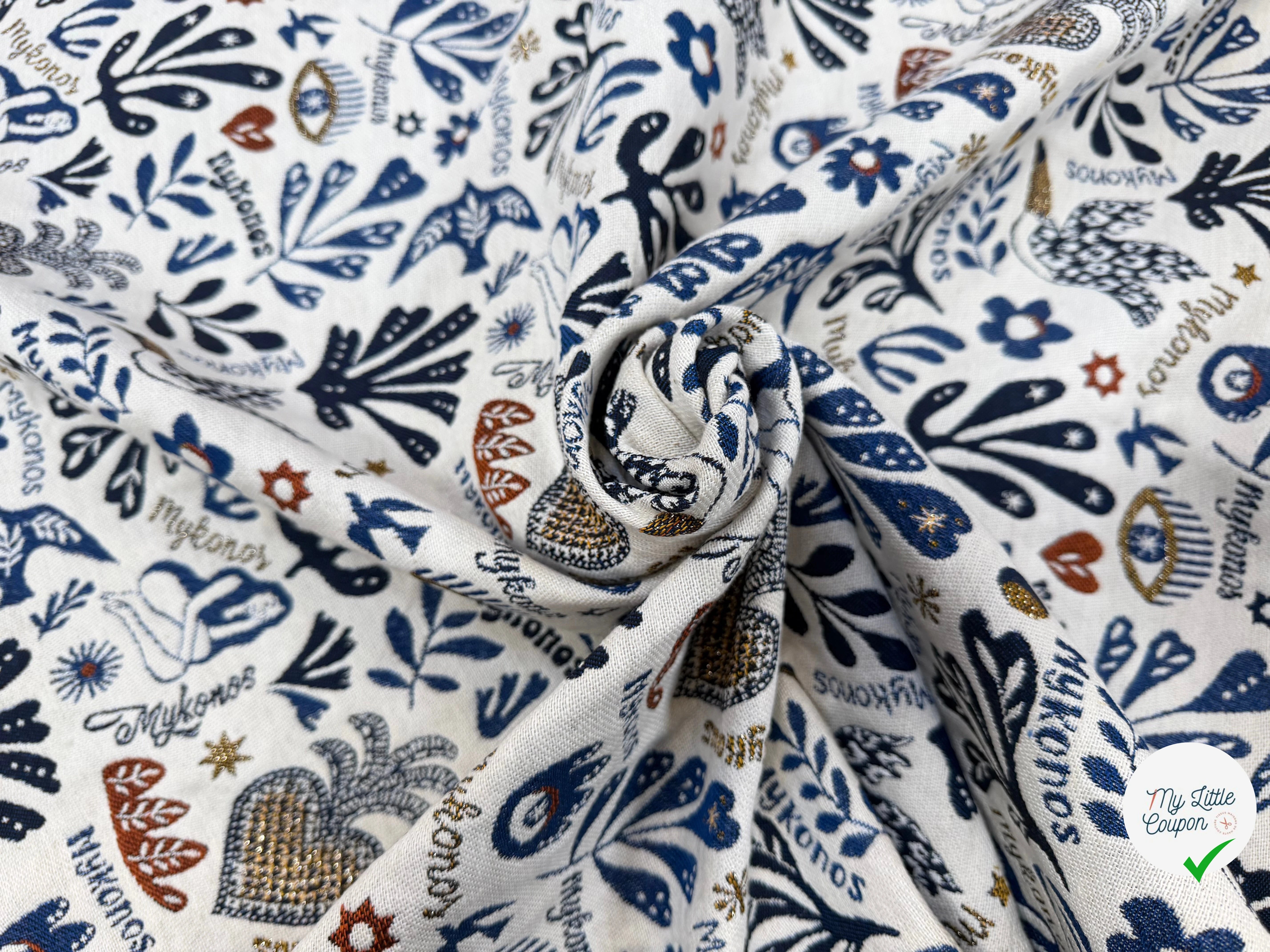 JACQUARD BLEECKER ALLOVER ECRU BLEU 140 CM MADE IN FRANCE 🇫🇷 - My Little Coupon