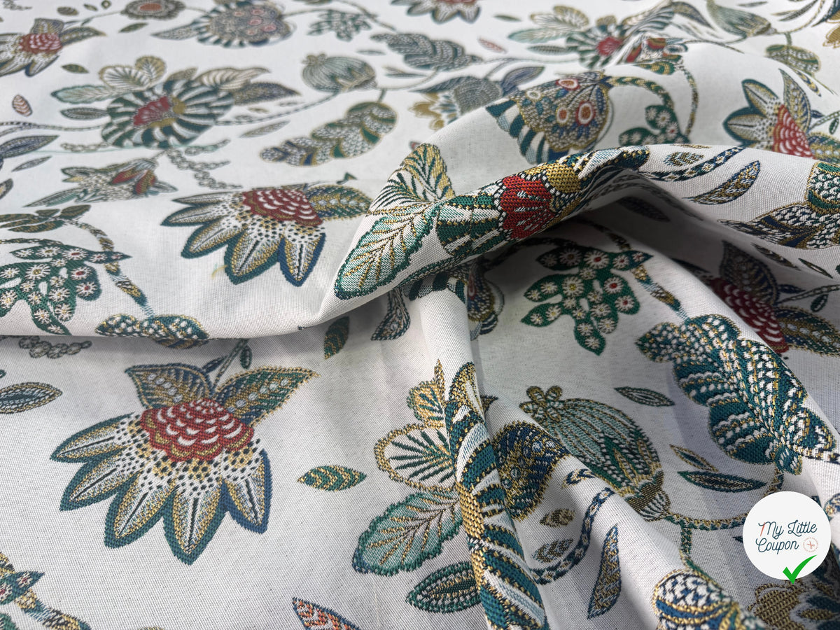 JACQUARD BOSPHORE ALLOVER BLANC ÉMERAUDE 140 CM - My Little Coupon
