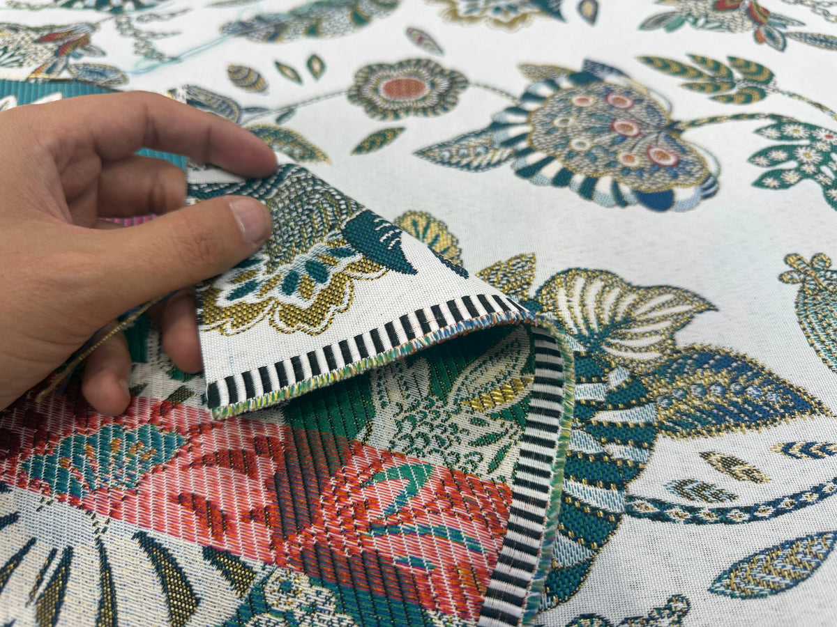 JACQUARD BOSPHORE ALLOVER BLANC ÉMERAUDE 140 CM - My Little Coupon