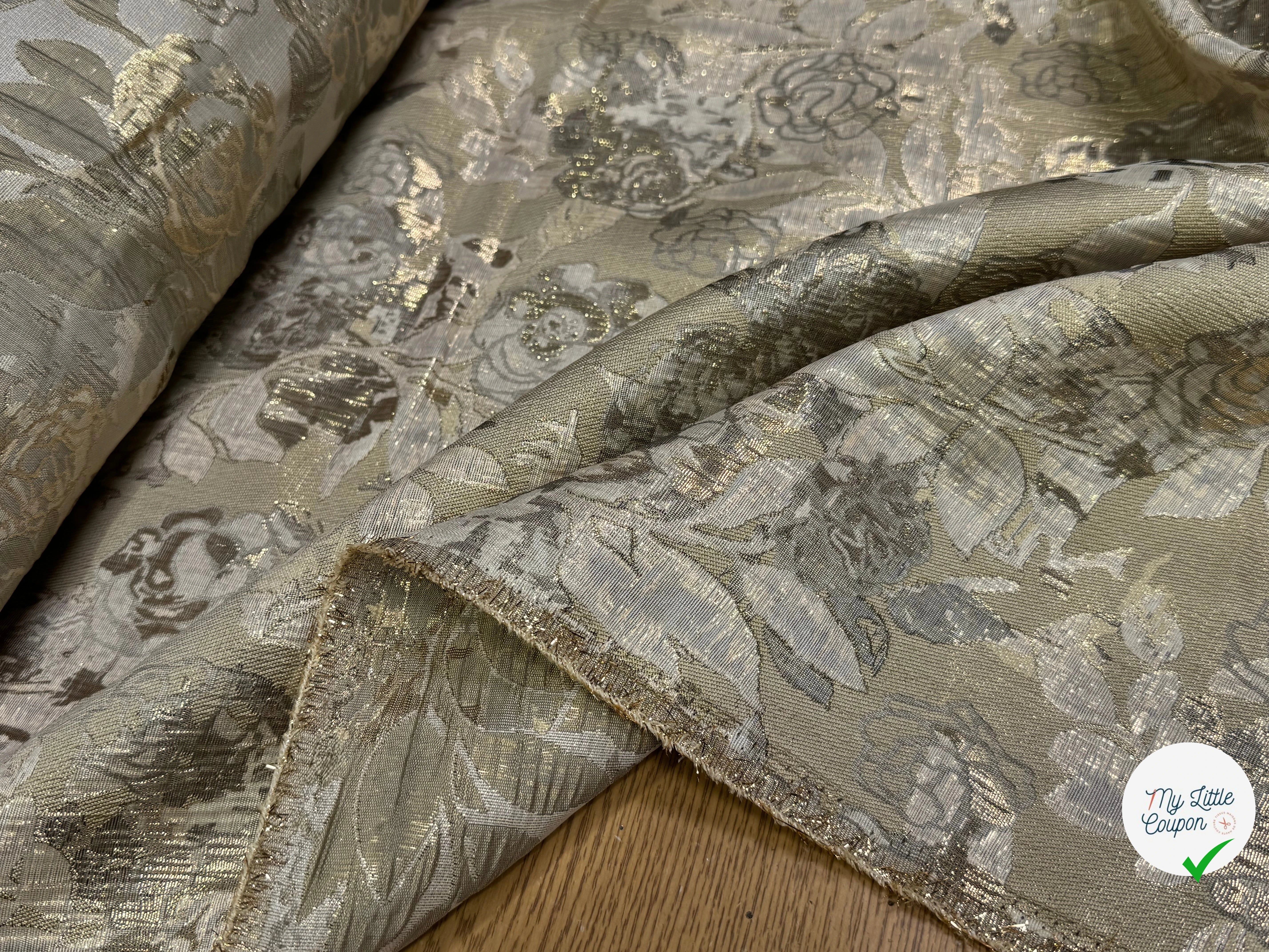 JACQUARD BROCA ARGENTÉ EMPERIAL MOTIFS FLORAUX BEIGE - My Little Coupon