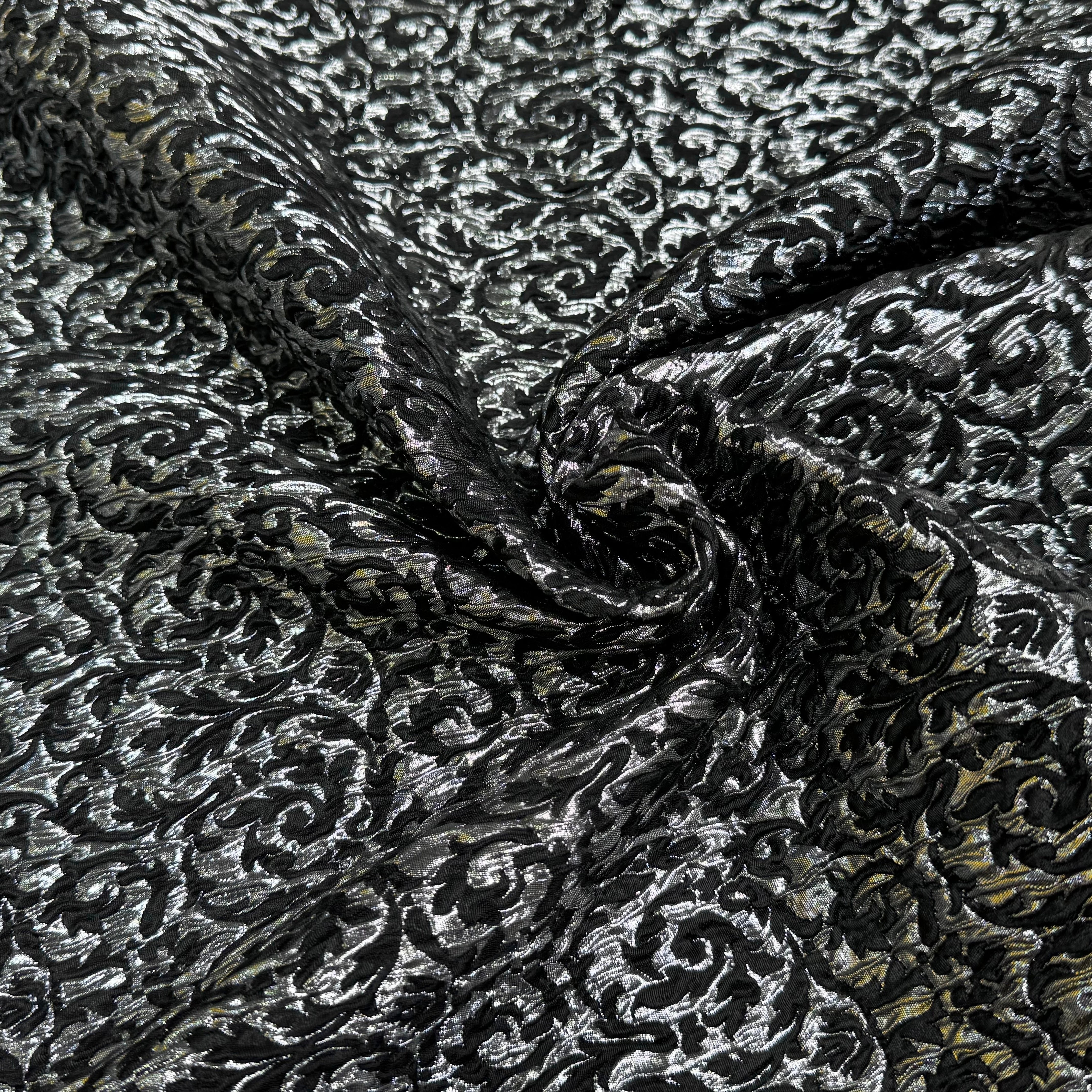 JACQUARD BROCART BLACK & SILVER 44% VISCOSE - My Little Coupon