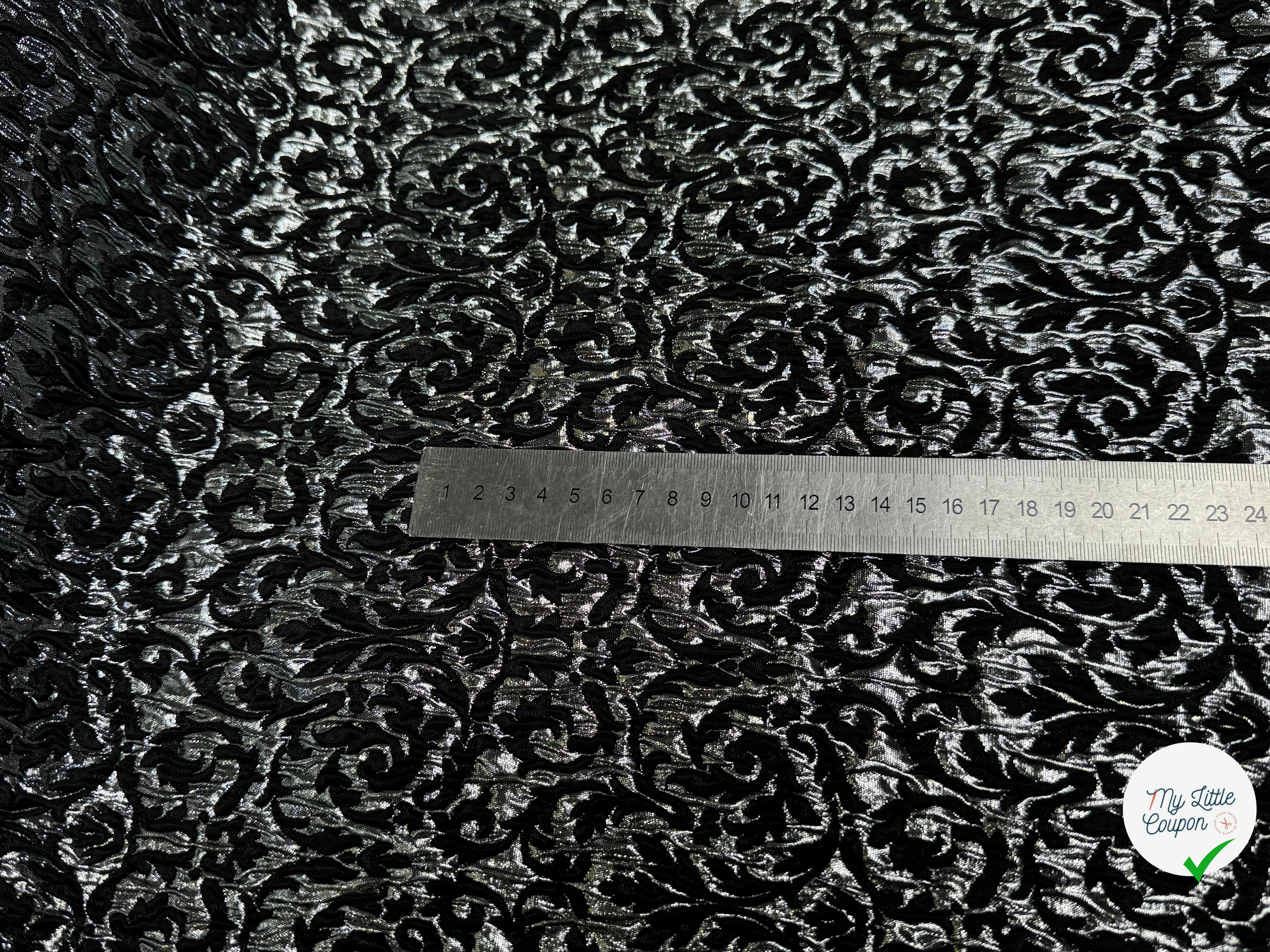 JACQUARD BROCART BLACK & SILVER 44% VISCOSE - My Little Coupon