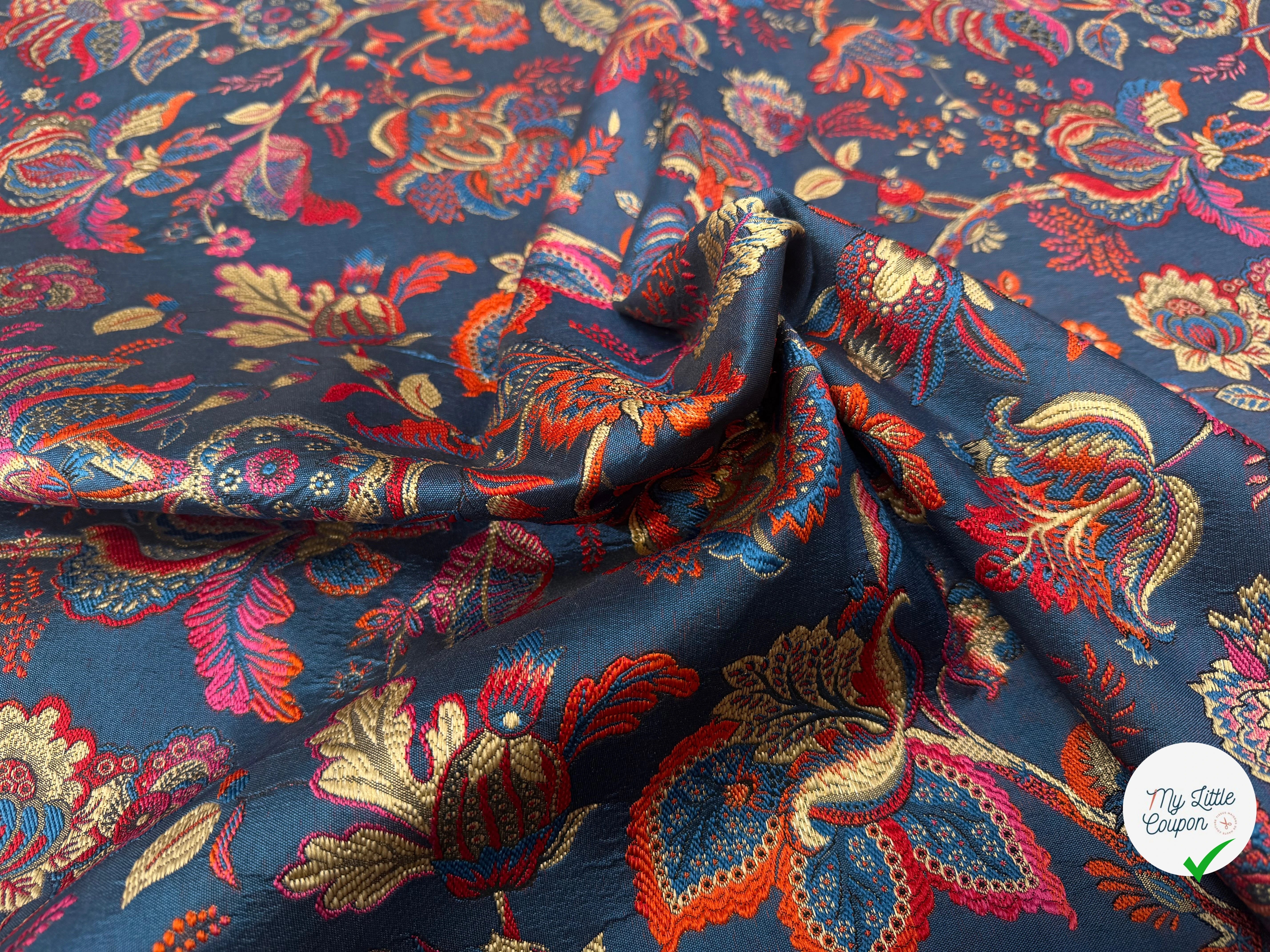 JACQUARD INAYA ALLOVER BLEU TISSE TEINT 140 CM MADE IN FRANCE - My Little Coupon