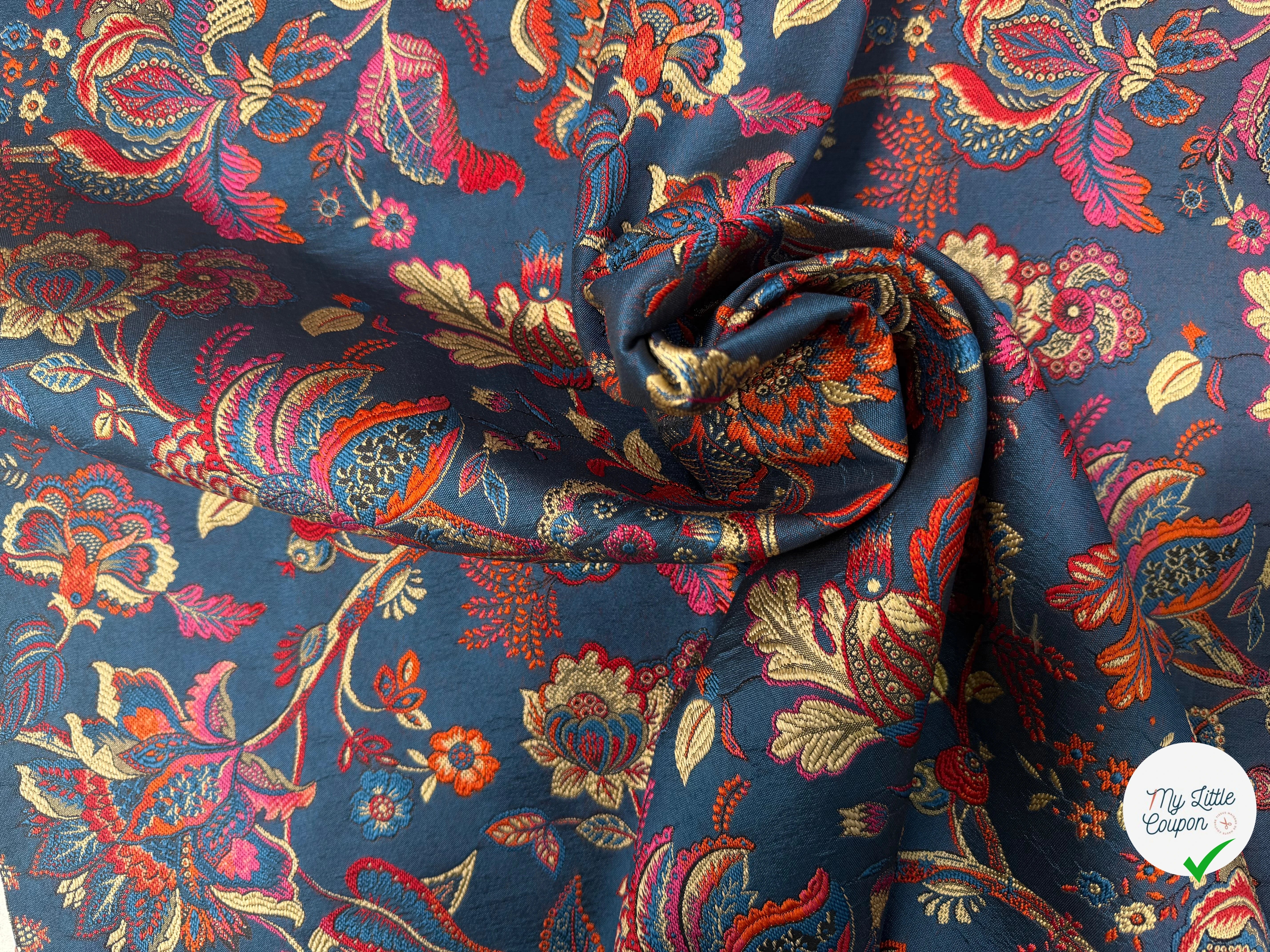 JACQUARD INAYA ALLOVER BLEU TISSE TEINT 140 CM MADE IN FRANCE - My Little Coupon