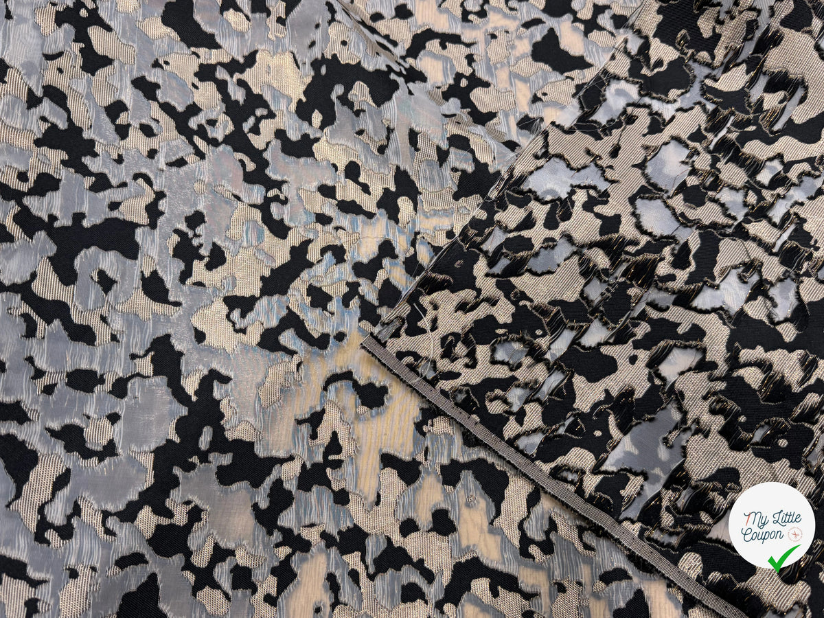JACQUARD MÉTALLISÉ MOTIF CAMOUFLAGE ARMY NOIR ET OR - My Little Coupon
