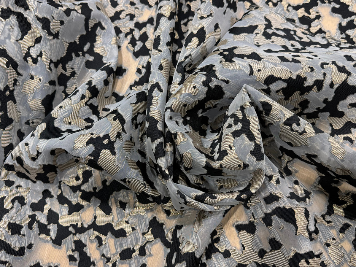 JACQUARD MÉTALLISÉ MOTIF CAMOUFLAGE ARMY NOIR ET OR - My Little Coupon