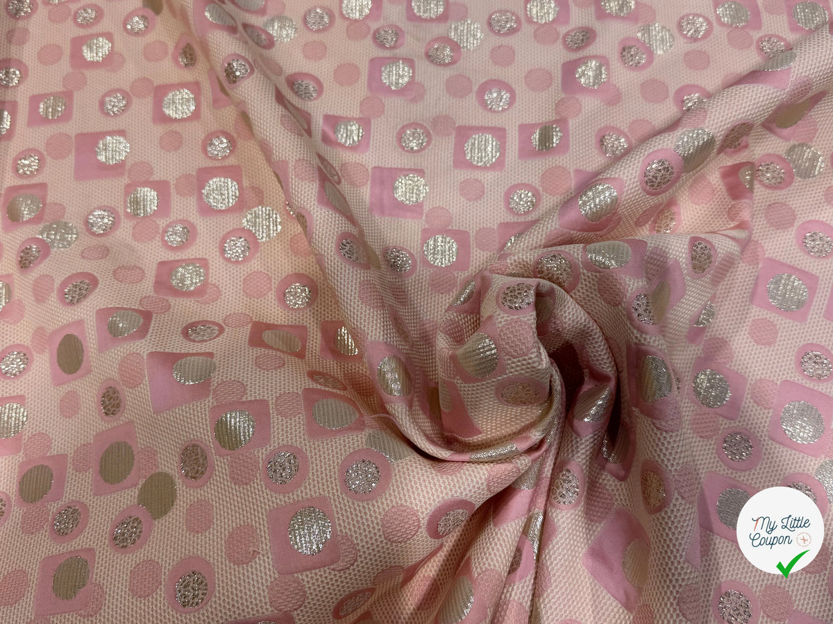 JACQUARD MÉTALLISÉ MOTIFS CIRCULAIRES ET GÉOMÉTRIQUES OR ROSE - My Little Coupon