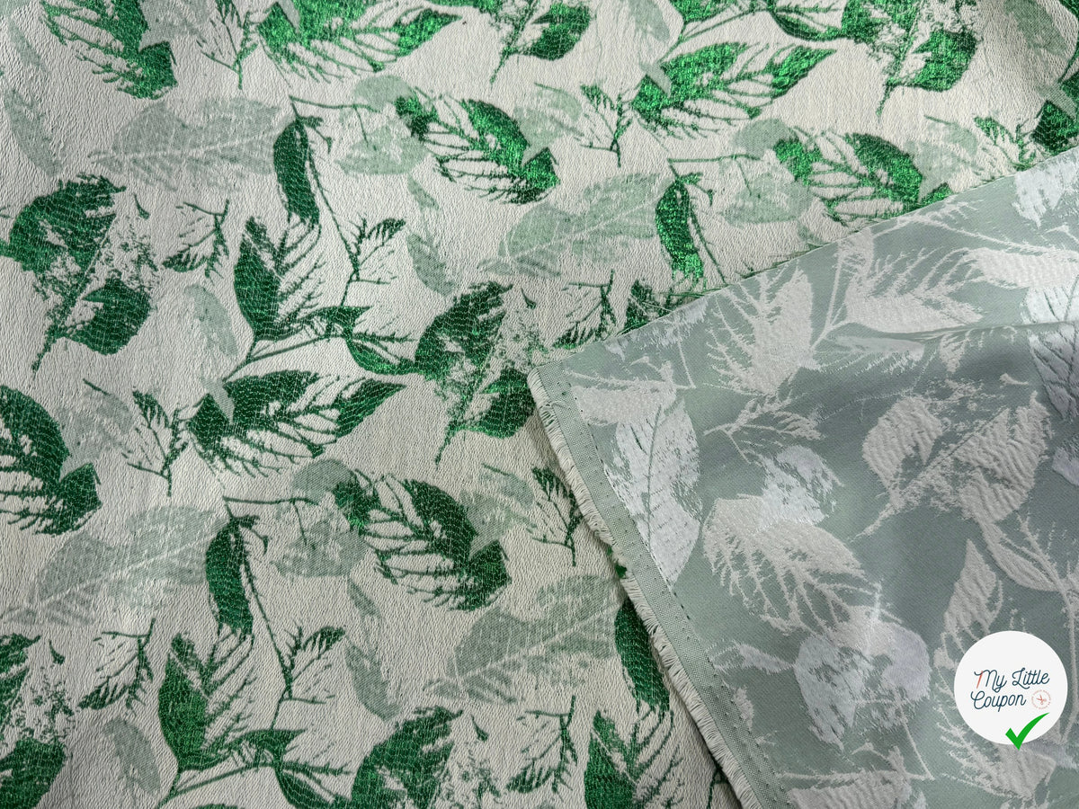 JACQUARD MOTIF FEUILLAGE VERT FOND ÉCRU - My Little Coupon