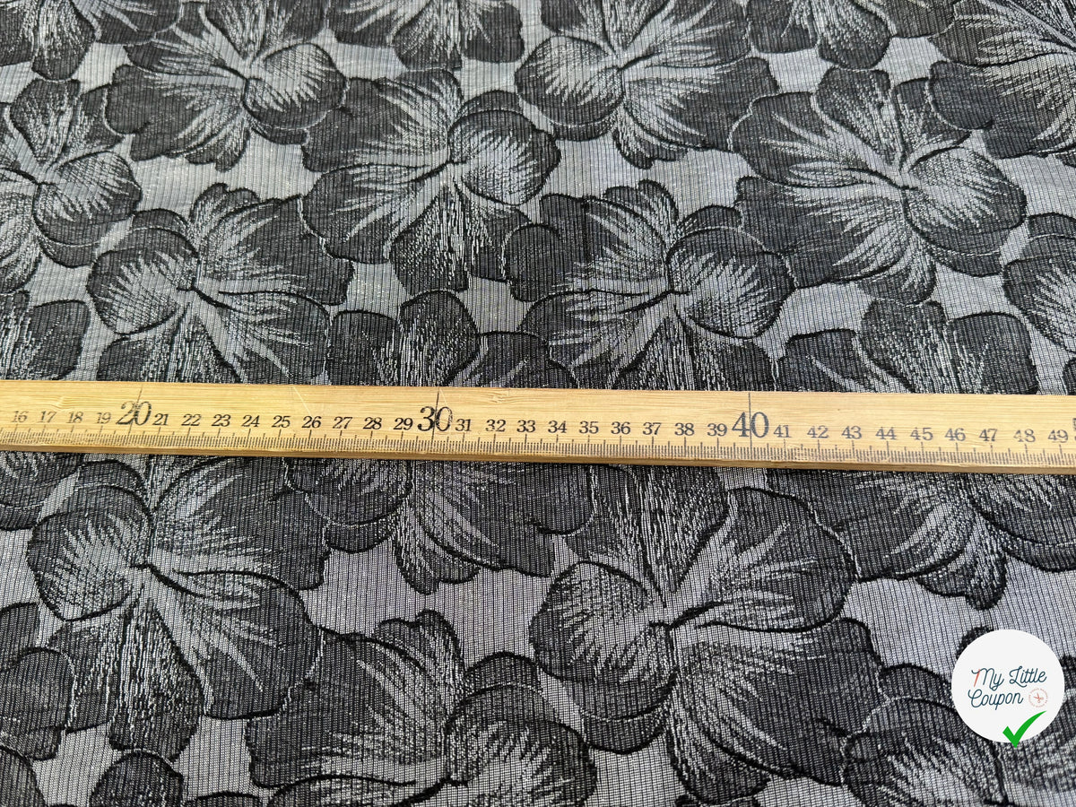JACQUARD MOTIFS FLORAUX FOND GRIS ACIER - My Little Coupon