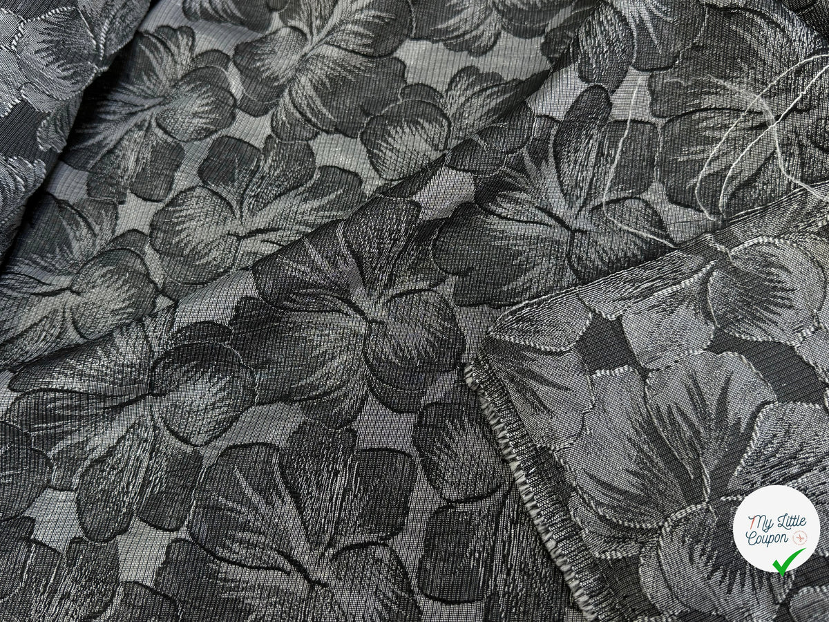 JACQUARD MOTIFS FLORAUX FOND GRIS ACIER - My Little Coupon