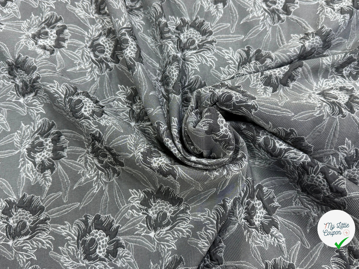 JACQUARD MOTIFS FLORAUX FOND GRIS - My Little Coupon