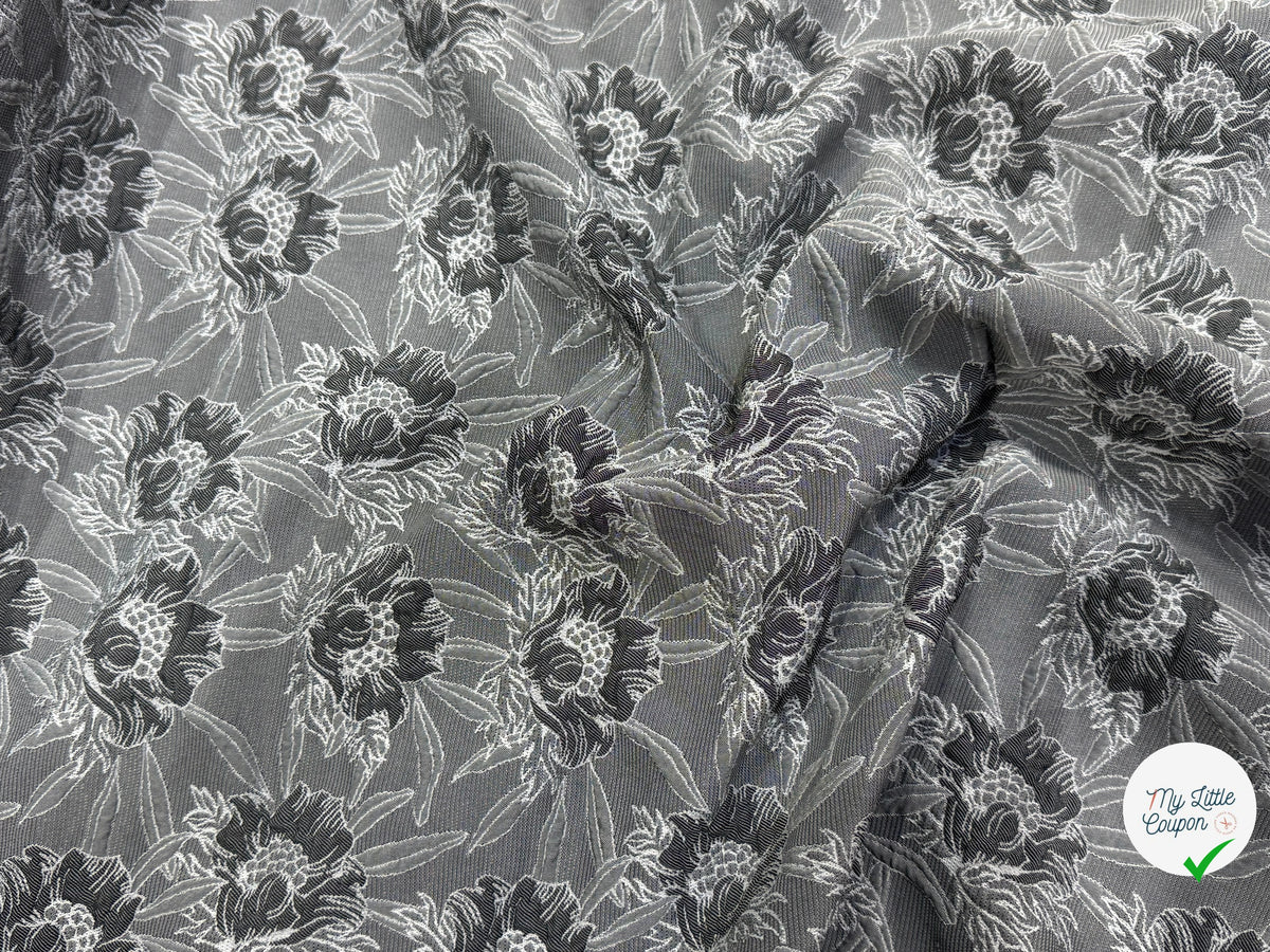 JACQUARD MOTIFS FLORAUX FOND GRIS - My Little Coupon