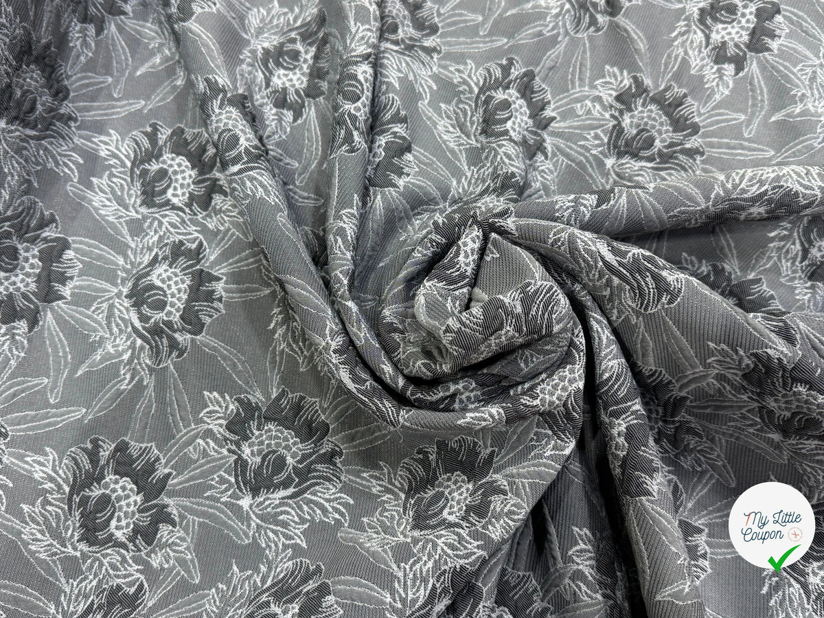 JACQUARD MOTIFS FLORAUX FOND GRIS - My Little Coupon