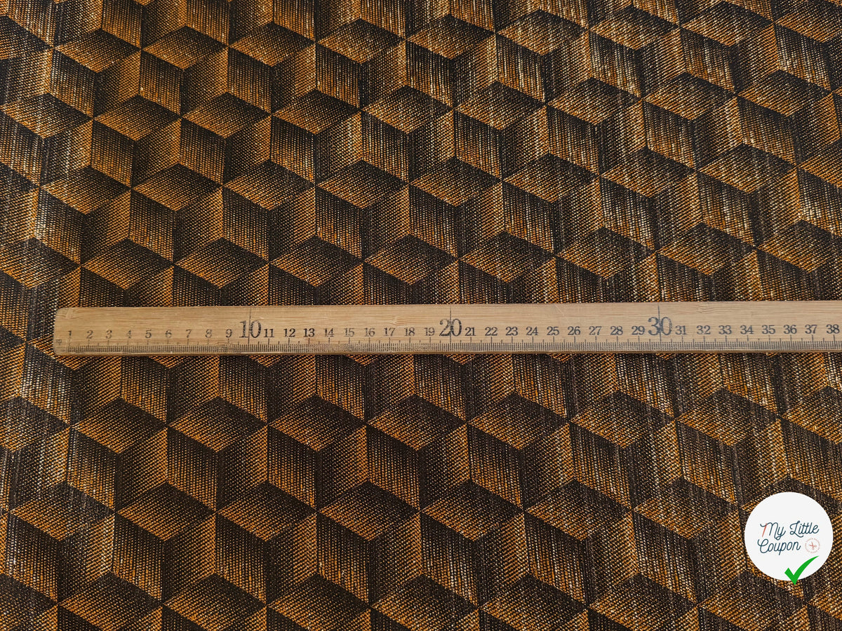JACQUARD POLYVISCOSE MÉTALLISÉ OR BRILLANT MOTIFS GÉOMÉTRIQUES FOND CARAMEL - My Little Coupon